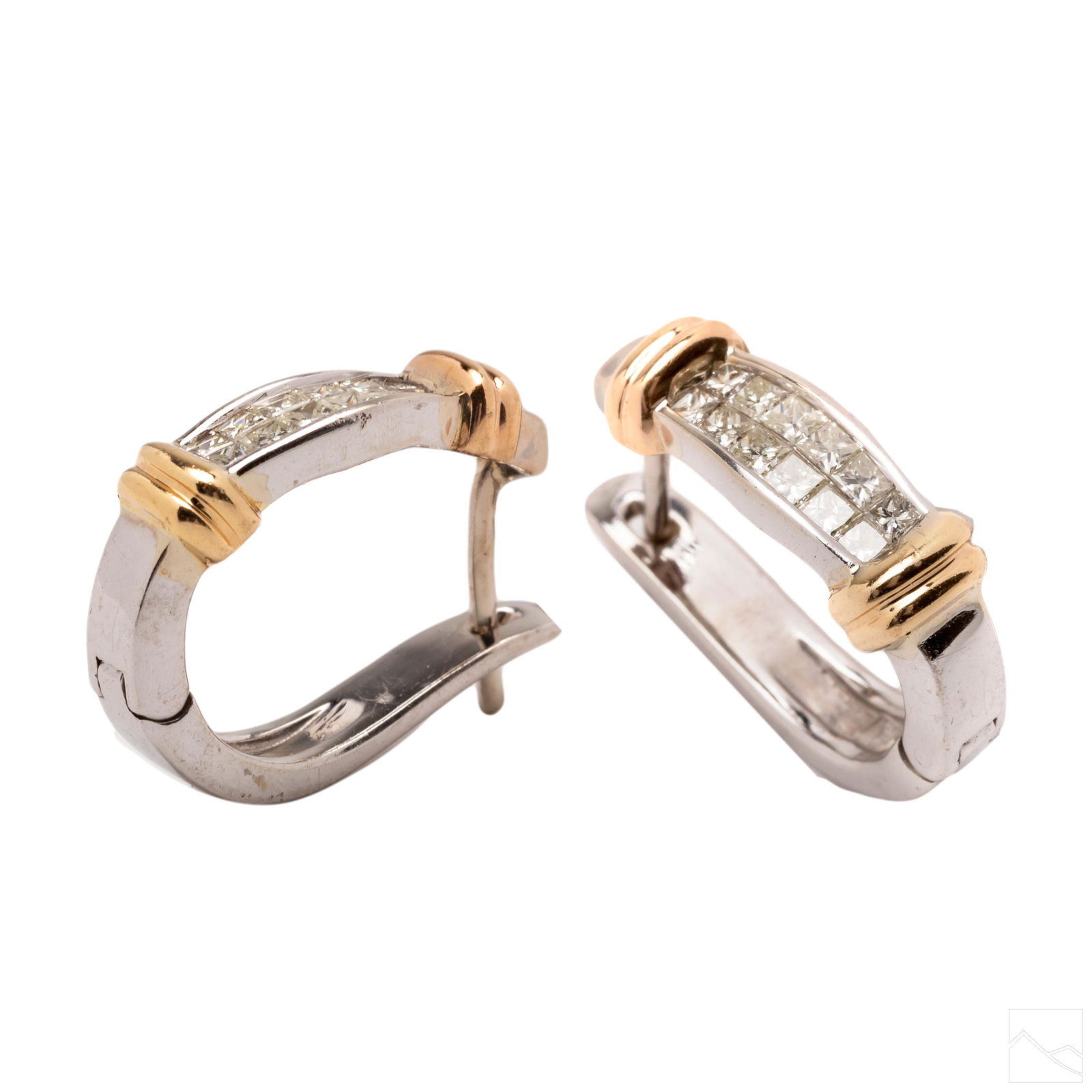 14K Gold Princess Cut Huggie Diamond Earrings PAIR (1 of 8)