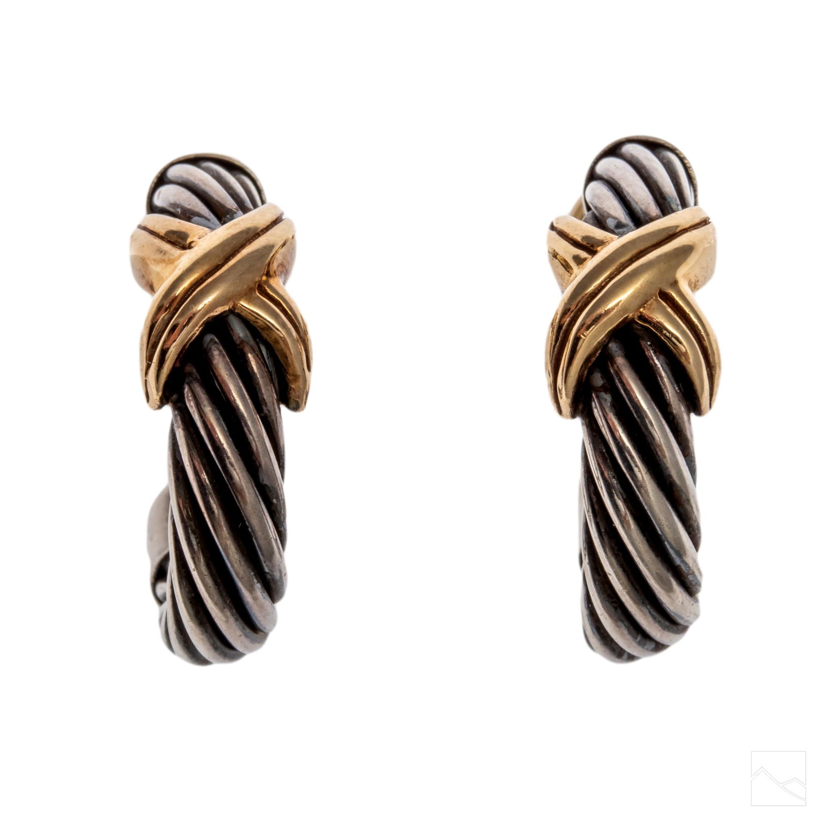 14K Gold & Sterling Designer Signed Cable Earrings (1 of 5)