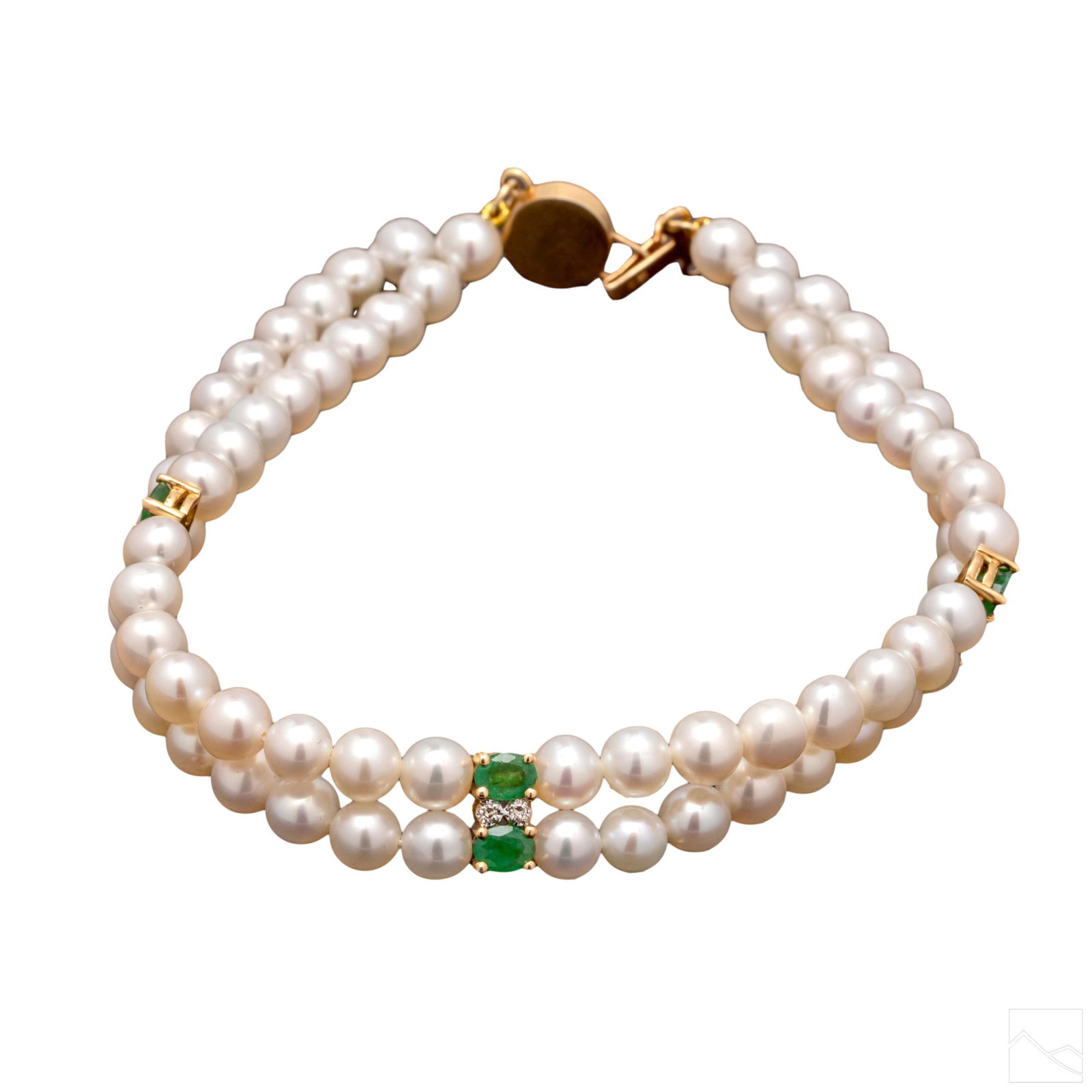 14K Gold Emerald Diamond & Pearl Vintage Bracelet (1 of 7)
