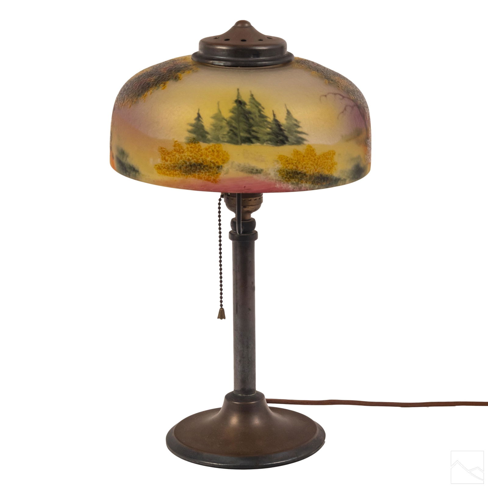 Reverse Painted Glass Landscape Antique Desk Lamp (1 of 6)
