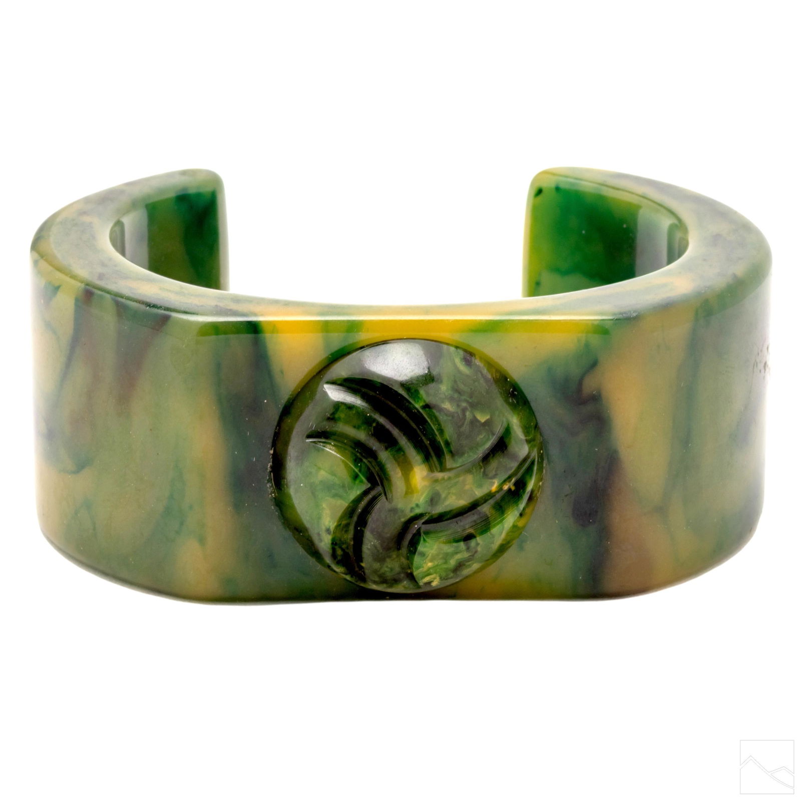 Carved Green Swirl Vintage Bakelite Cuff Bracelet (1 of 7)