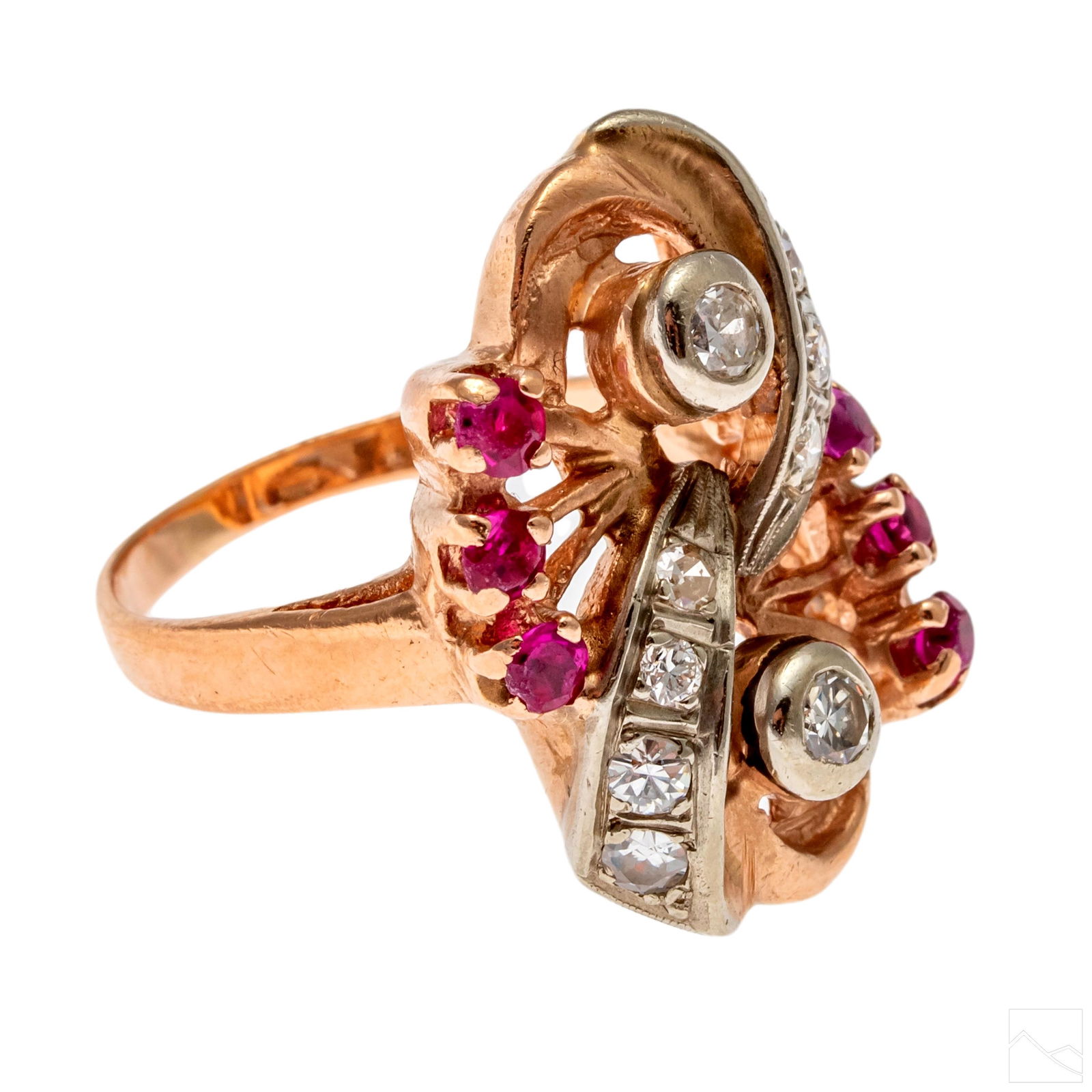 14K Rose Gold Ladies Retro Diamond Ruby Ring Sz 7 (1 of 7)
