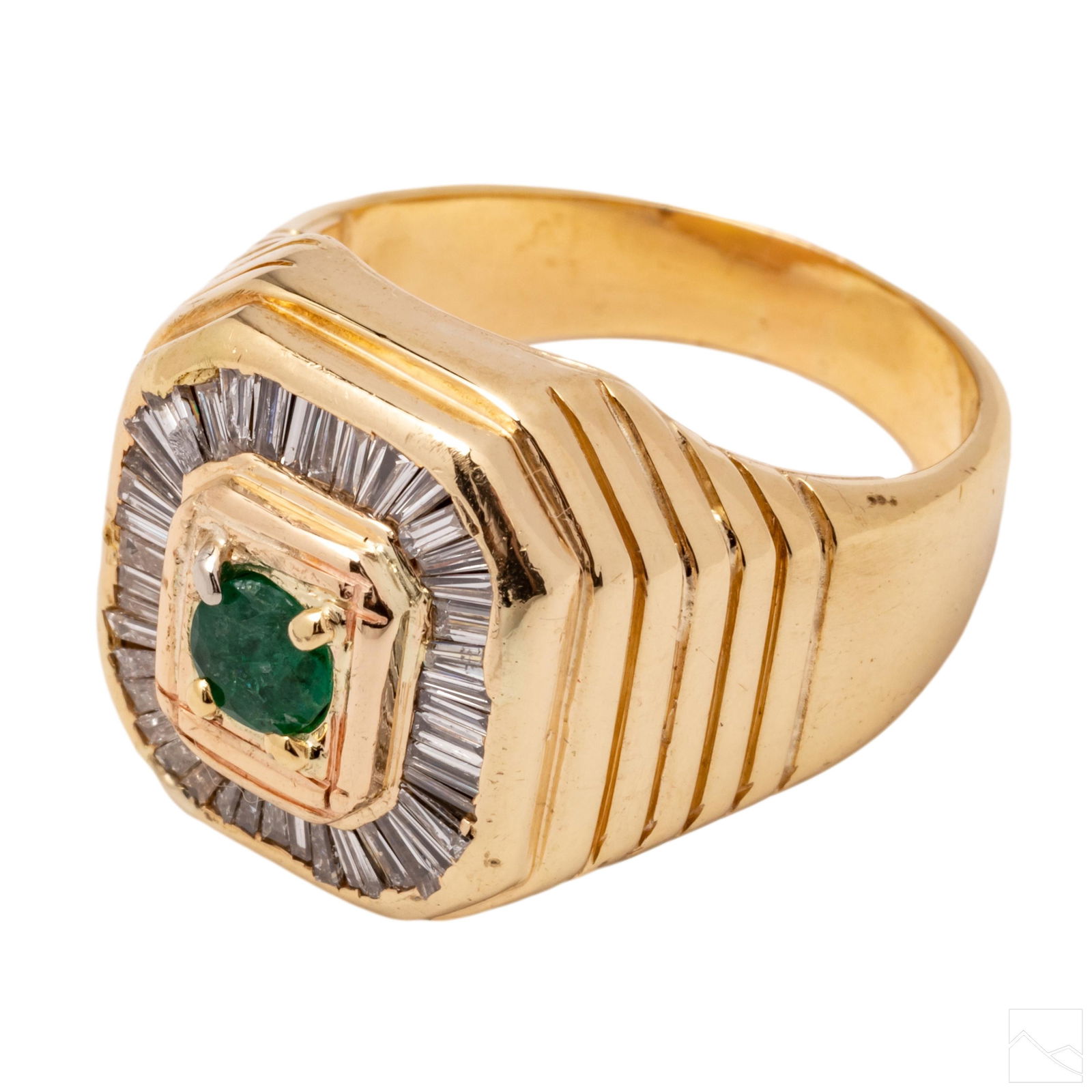 14K Gold VTG Men's Emerald Diamond Ring Size 9 3/4 (1 of 10)