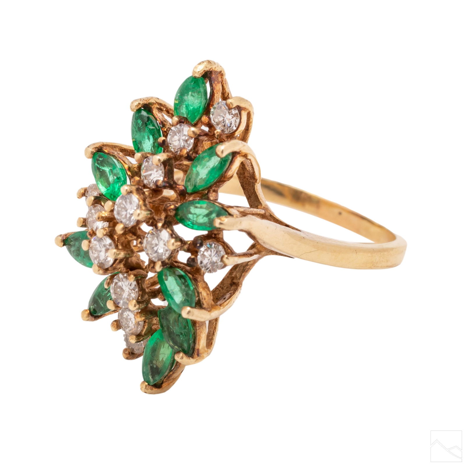 14K Gold VTG Natural Diamond & Green Emerald Ring (1 of 8)