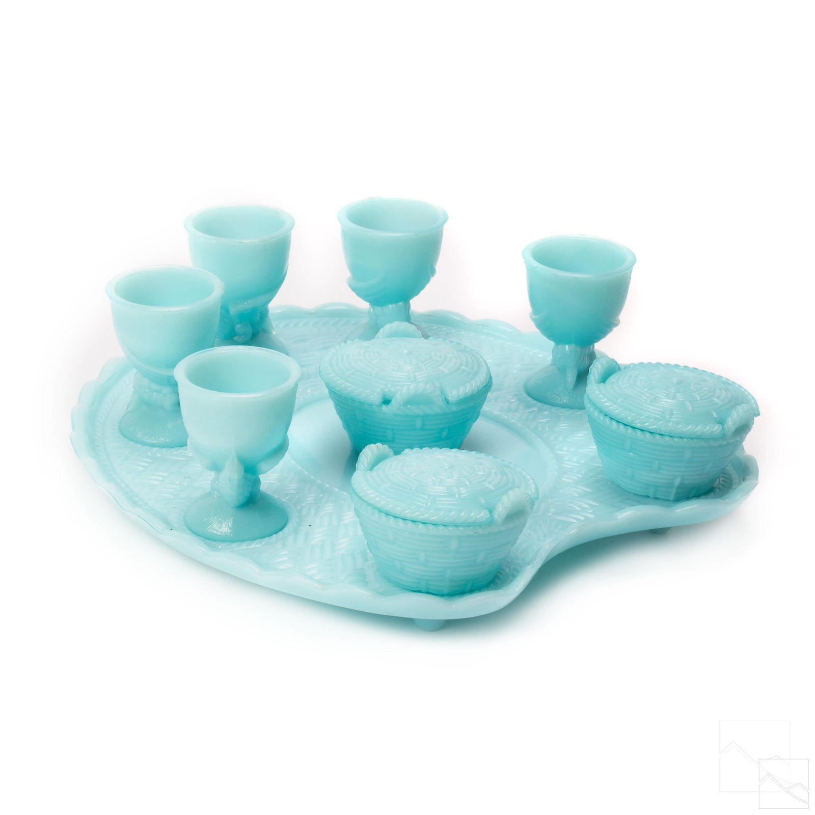 Blue French Opaline Glass Egg Cup Tray and Baskets (1 of 10)