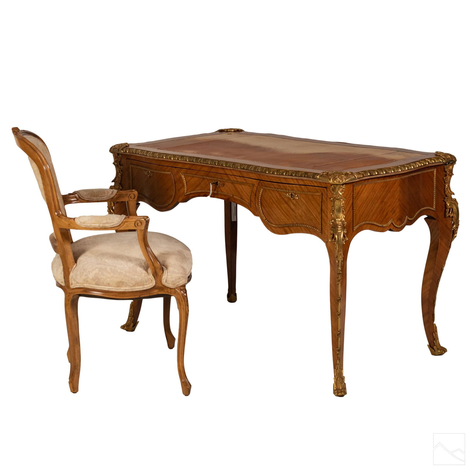 Louis XV Bronze Mounted 49" Mahogany Leather Desk (1 of 14)