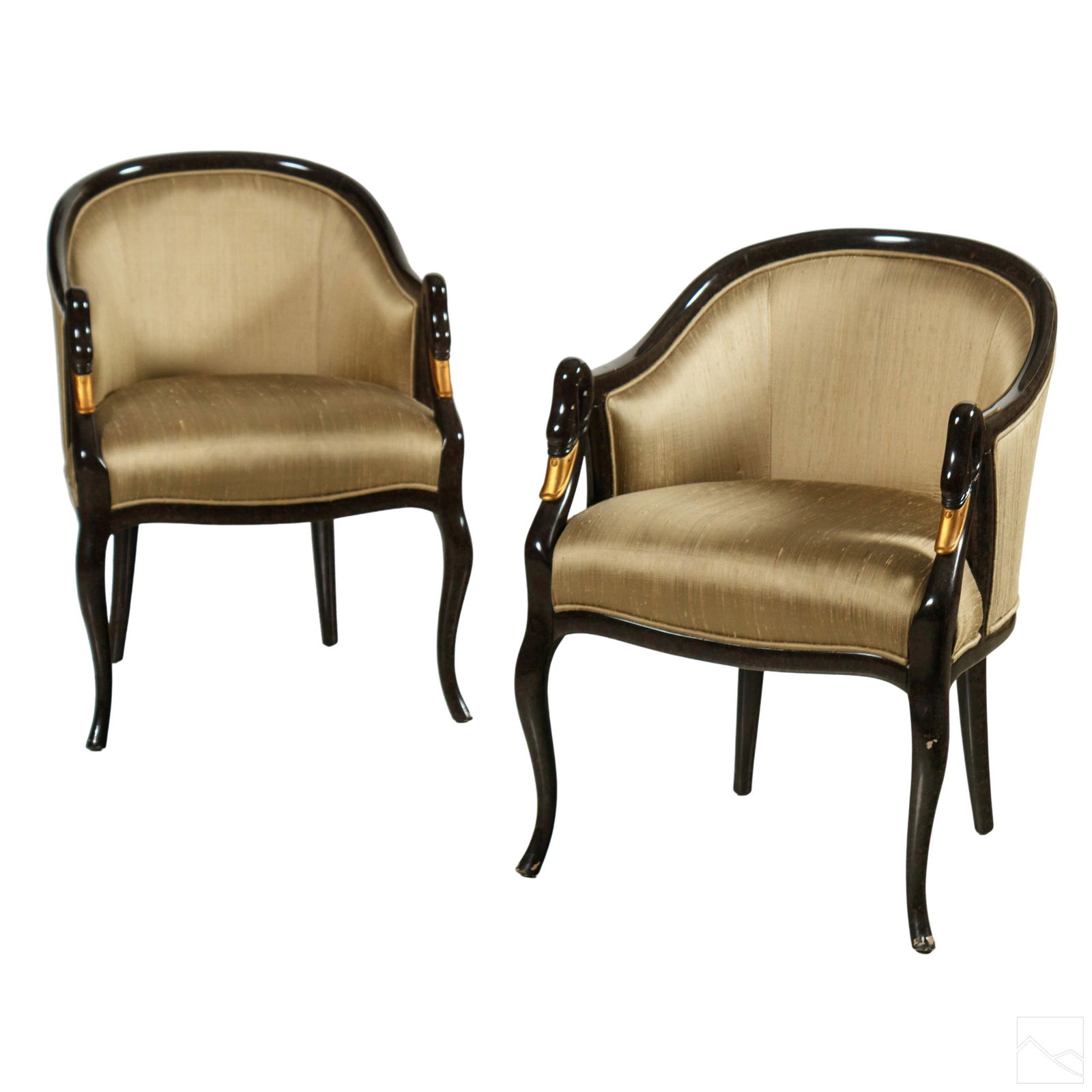 Empire Style Marbleized Swan Head Arm Chairs PAIR (1 of 7)