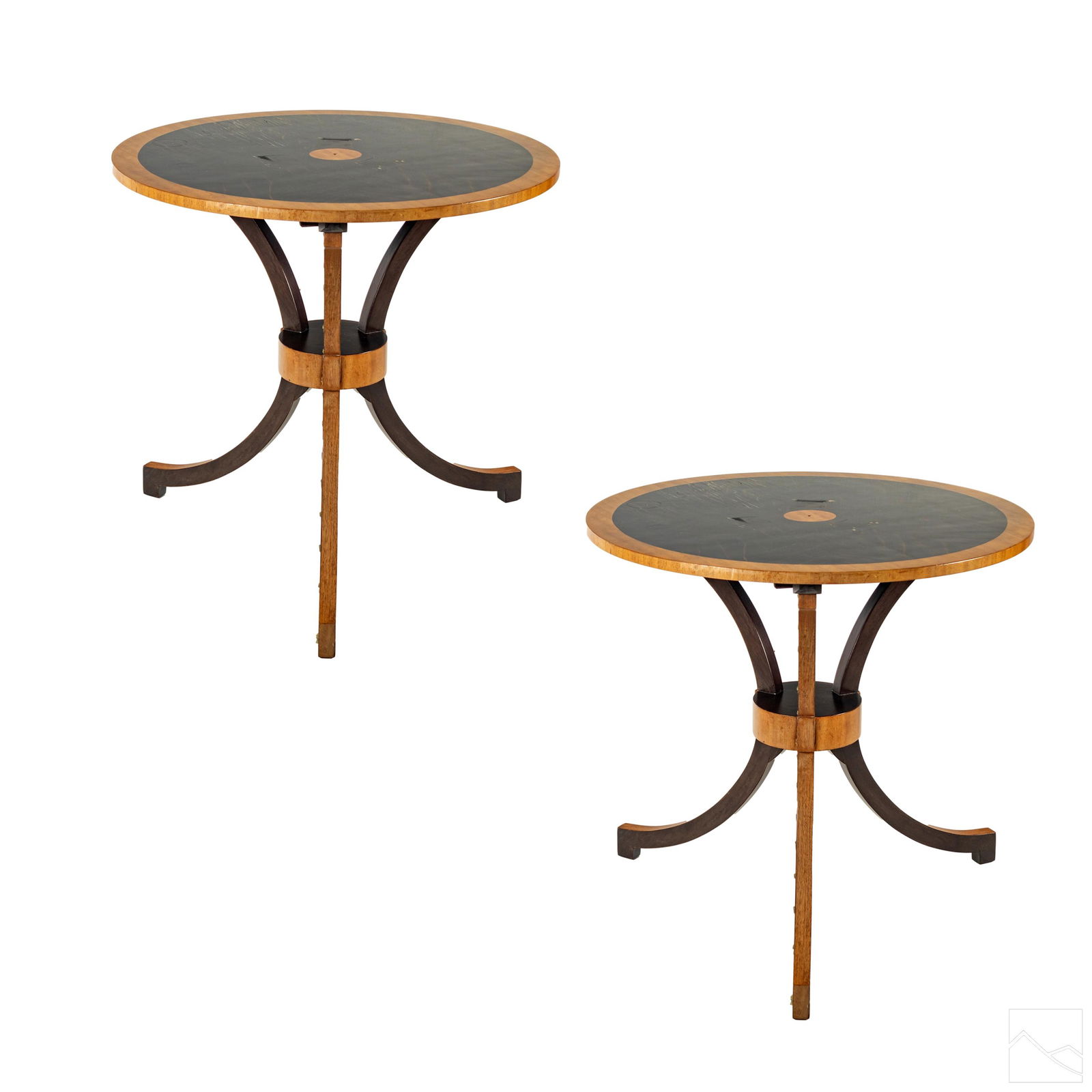 Fine Circular Wood Inlay 30" Diameter Tables PAIR (1 of 5)