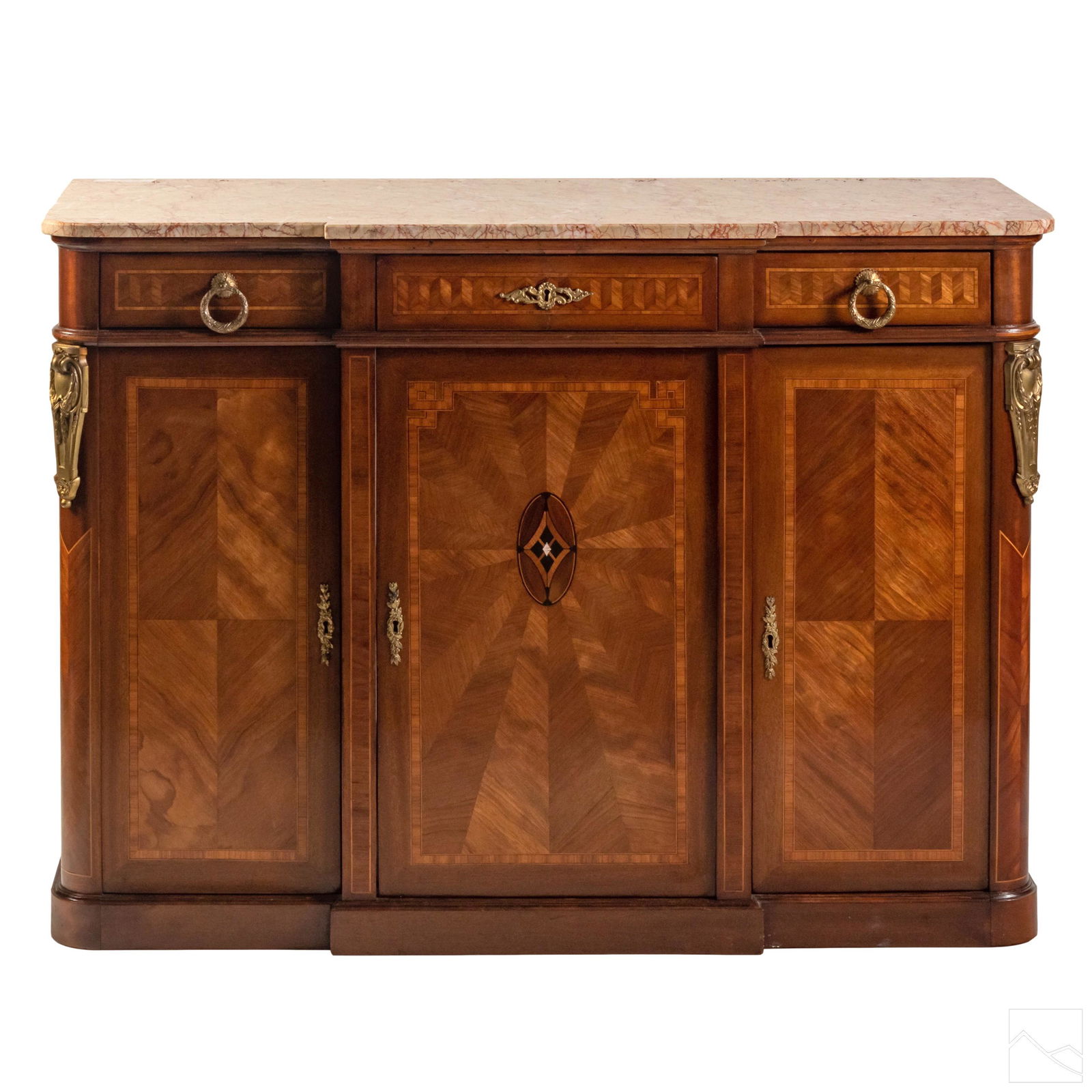 Fine Antique Inlaid Wood Marble Top Side Cabinet (1 of 8)
