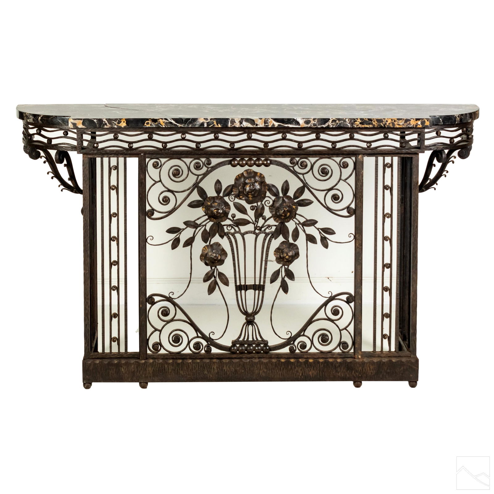 French Art Deco Wrought Iron Marble Console Table (1 of 7)