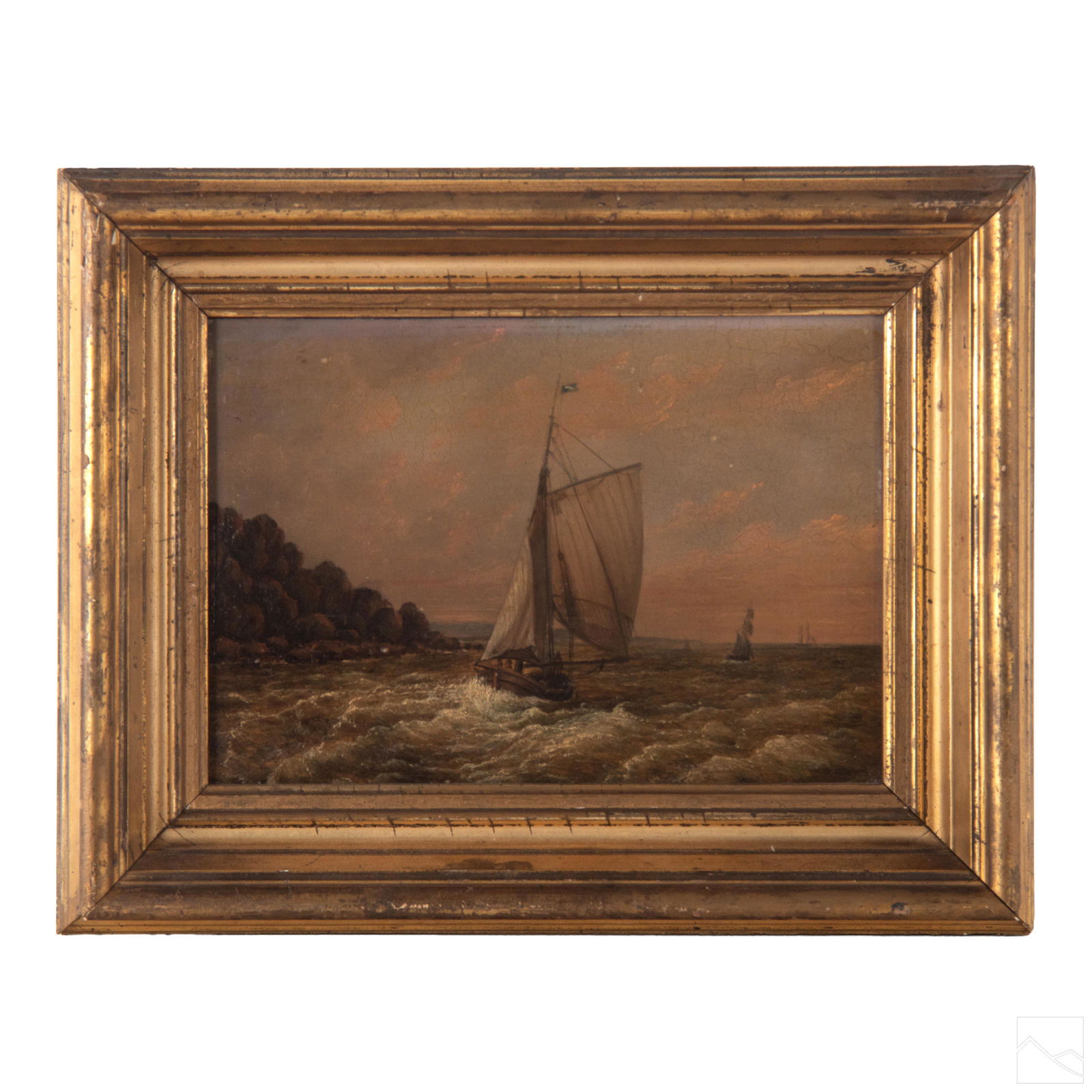 European Antique Seascape & Sailboat Oil Painting (1 of 7)