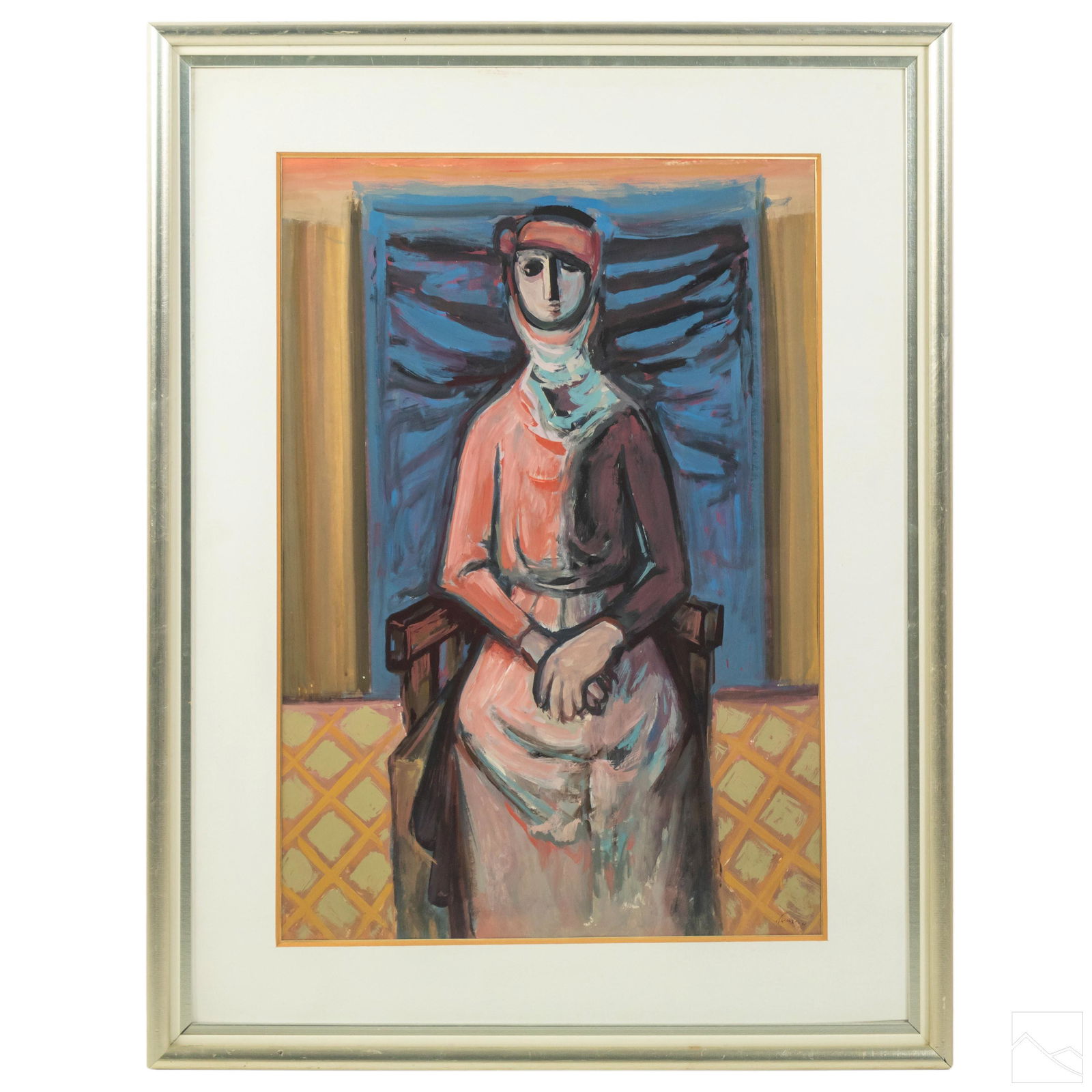 Modernist Formal Figural Gouache Portrait Painting (1 of 5)