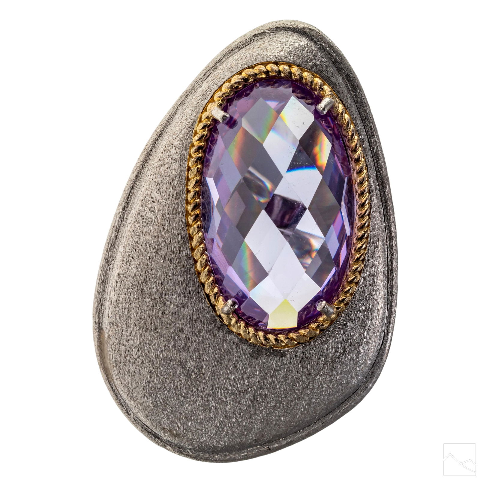 Designer Two Tone VTG Sterling Silver Crystal Ring (1 of 9)