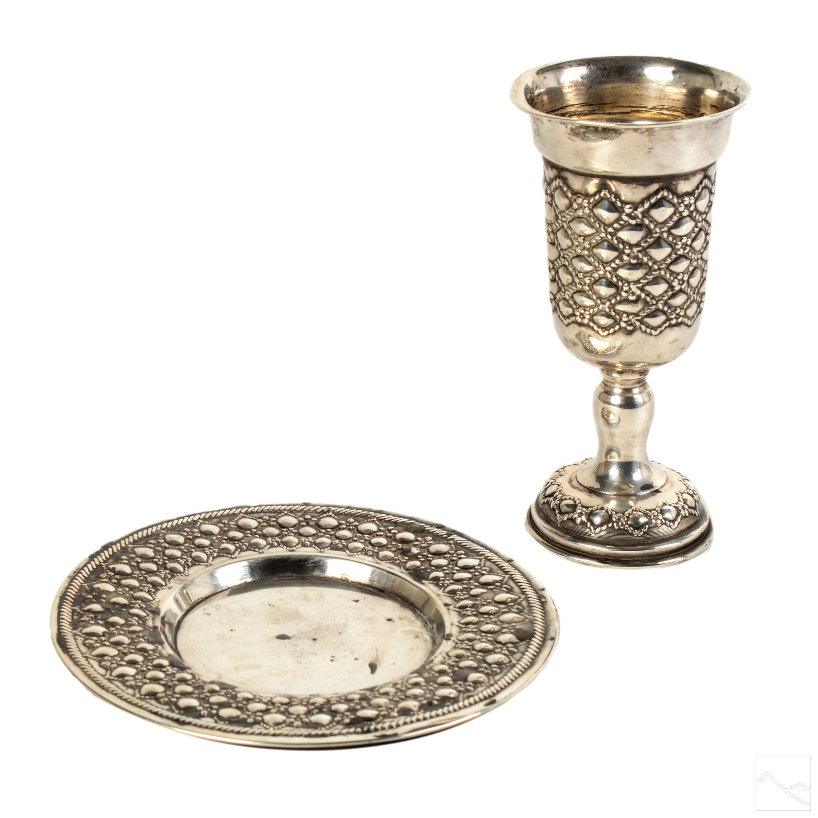Sterling Silver Judaica Kiddush Goblet And Saucer (1 of 5)