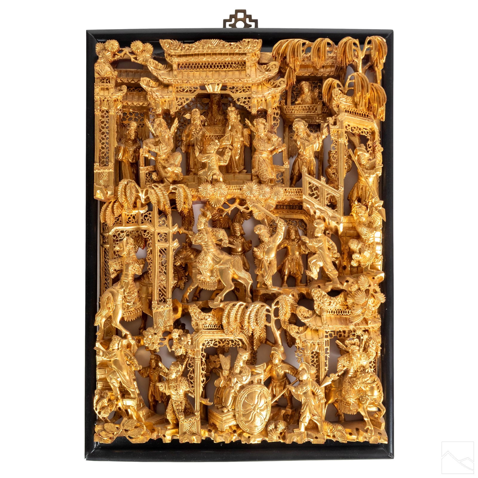 Chinese Deep Relief Carved Gilt Wood Warrior Panel (1 of 4)