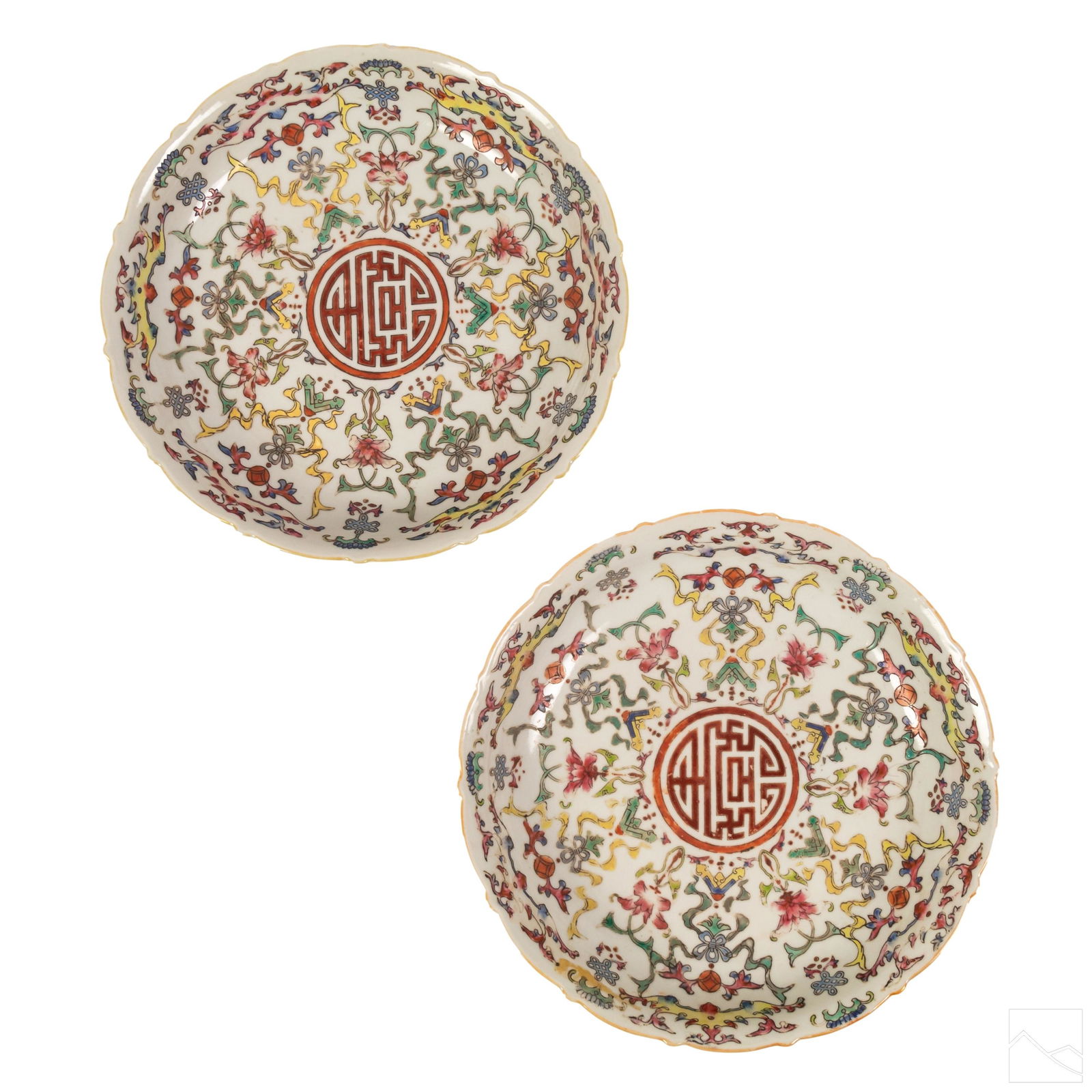 Chinese Antique Ribbed Enamel Porcelain Bowls PAIR (1 of 4)