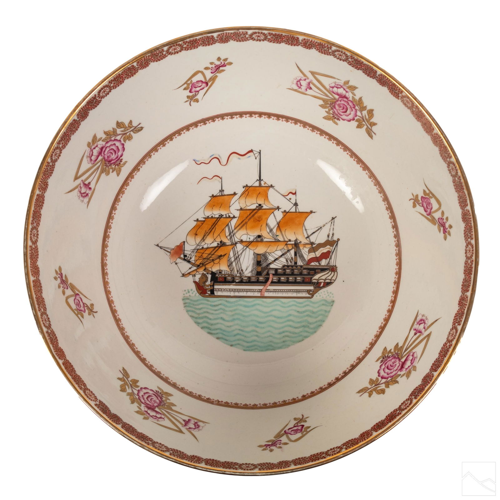 Chinese Export Armorial Floral Sailing Ship Bowl (1 of 9)