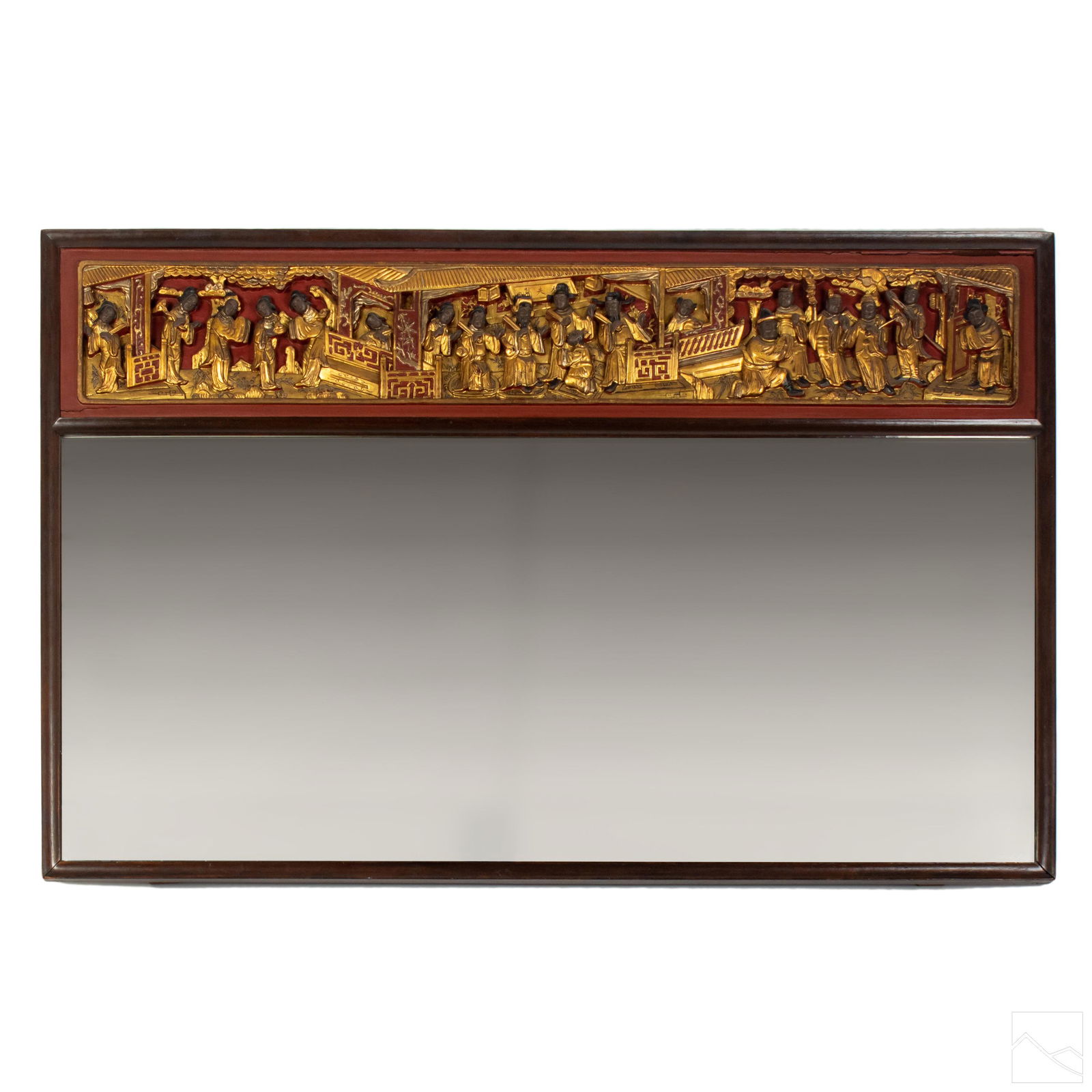 Chinese 33" Carved High Relief Gilt Lacquer Mirror (1 of 5)