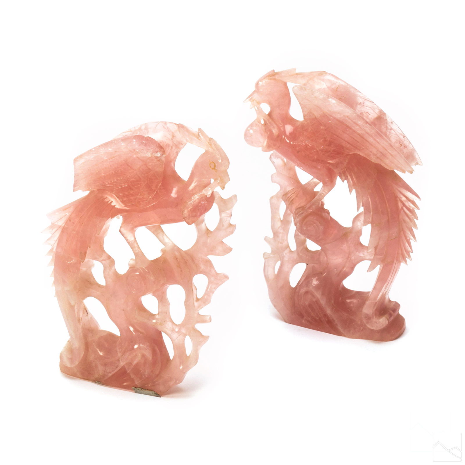 Chinese Pink Rose Quartz Fenghuang Figurines PAIR (1 of 6)