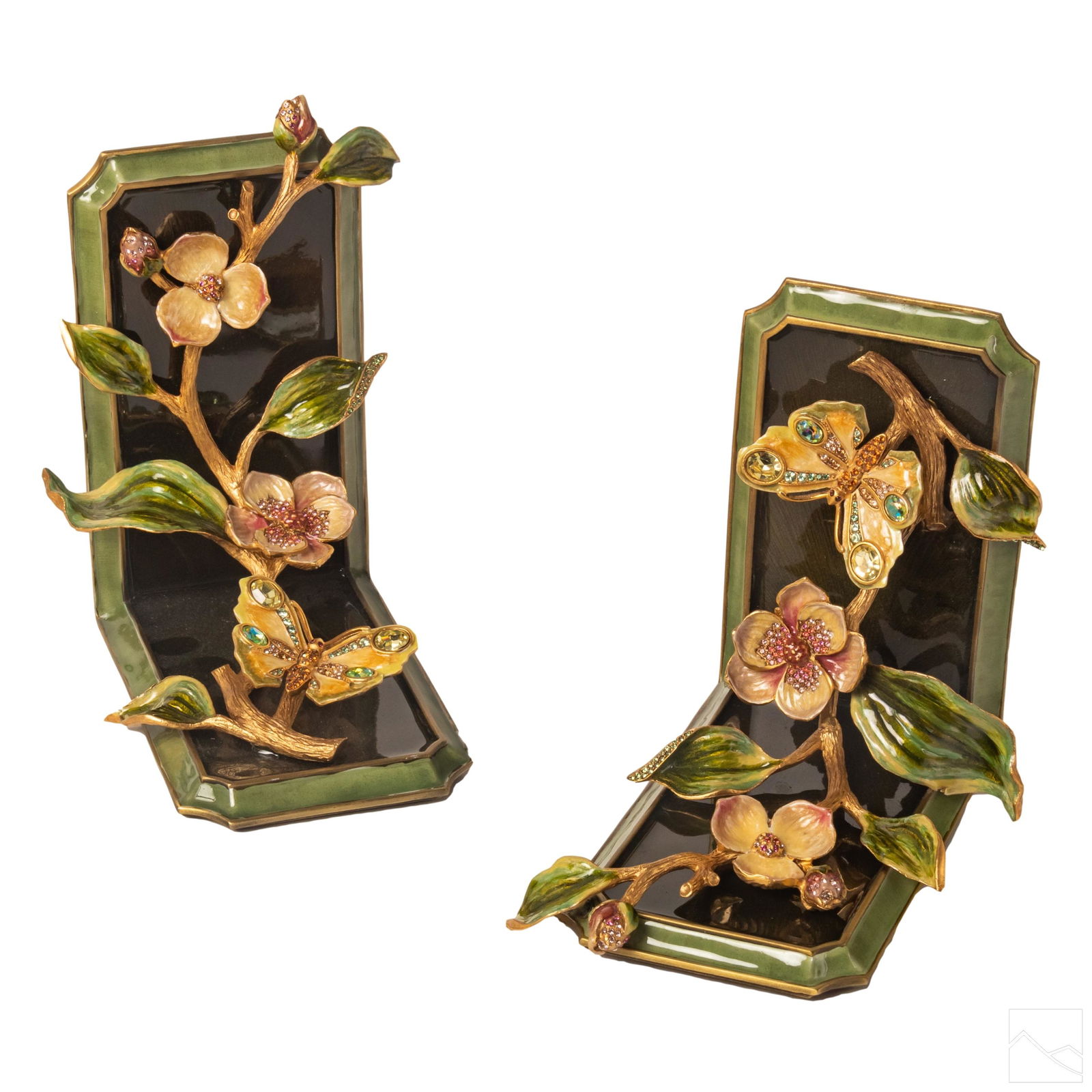 Jay Strongwater Dogwood & Butterfly Bookends PAIR (1 of 7)