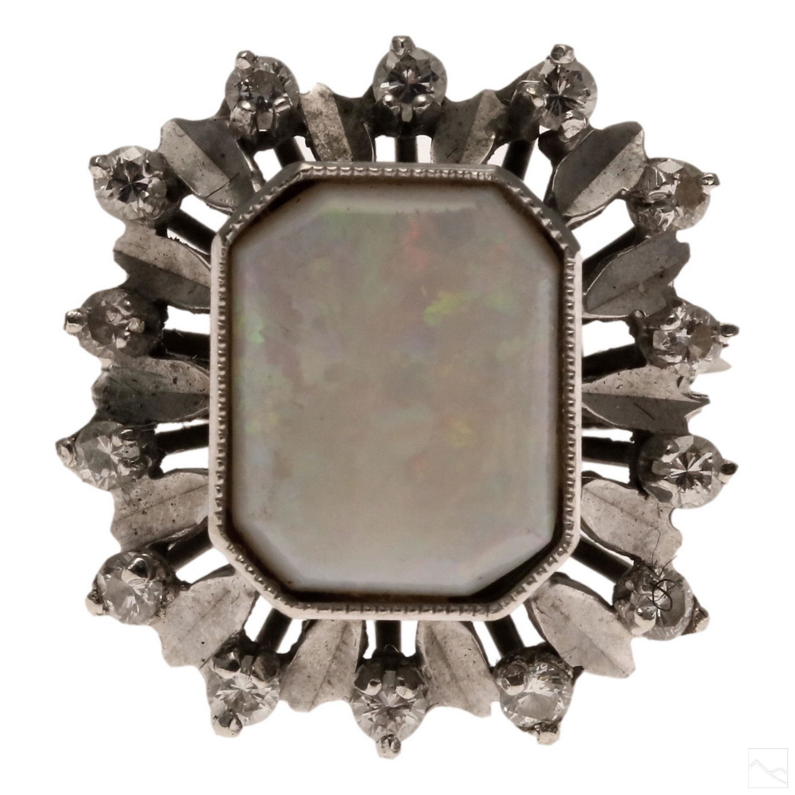 18K White Gold Diamond & Opal Retro Ring Size 8.5 (1 of 10)