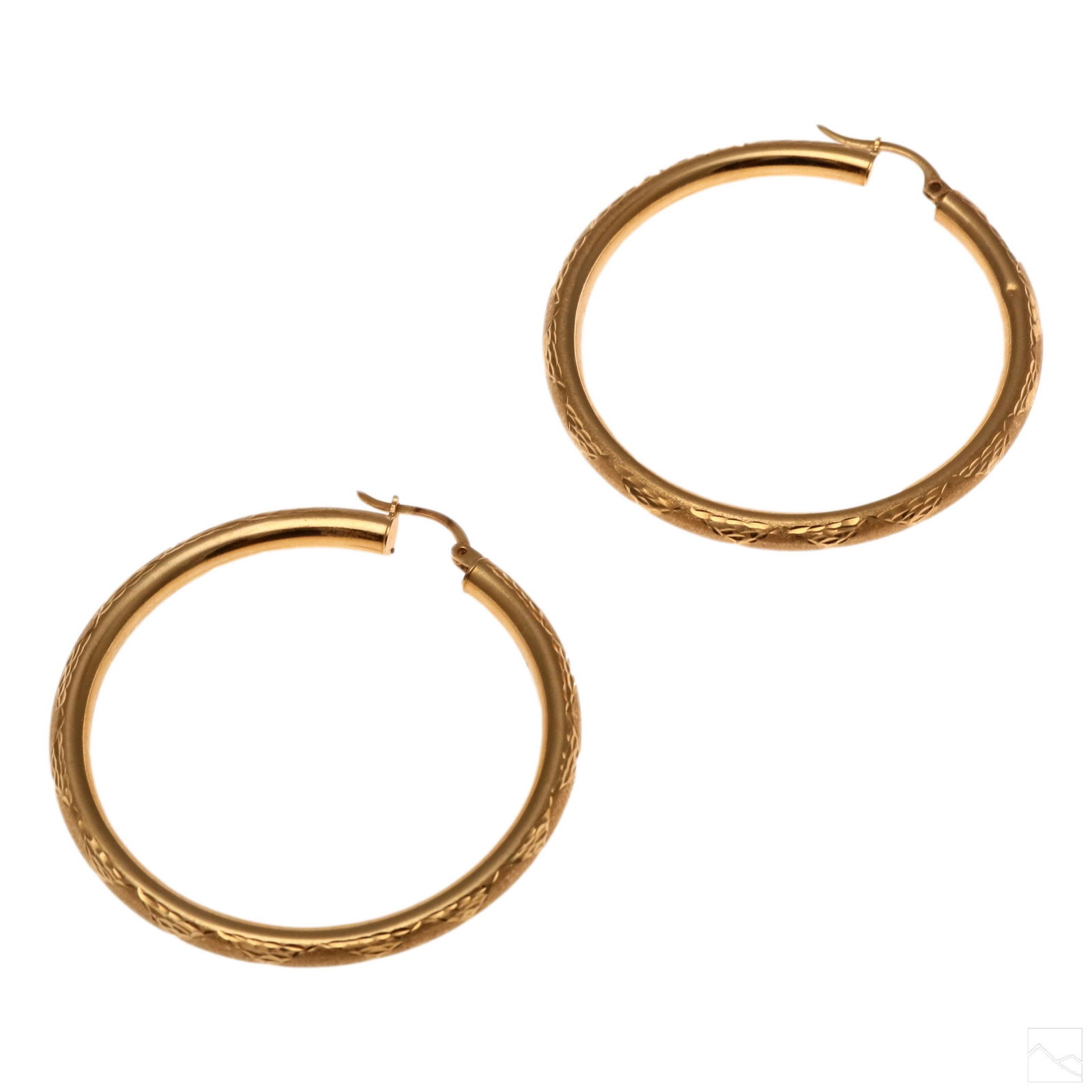 14K Gold Pair Ladies Diamond Etched Hoop Earrings (1 of 5)