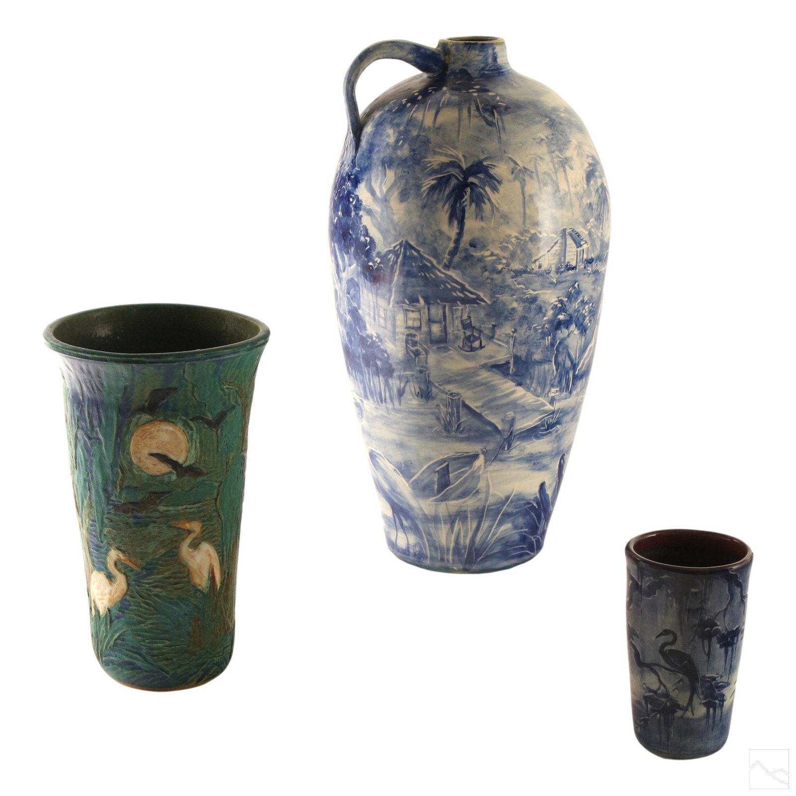 3 Martin Cushman Florida Faience Art Pottery Vases (1 of 9)