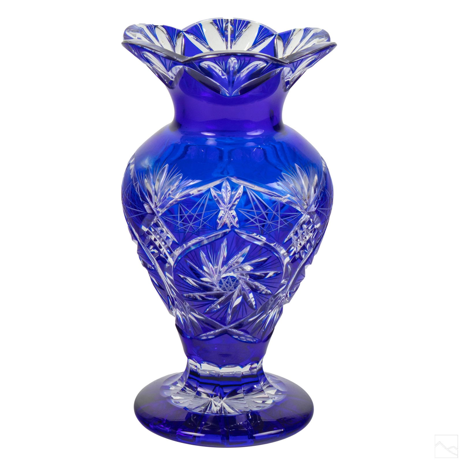 Cobalt Cut To Clear Brilliant Cut Crystal VTG Vase (1 of 5)