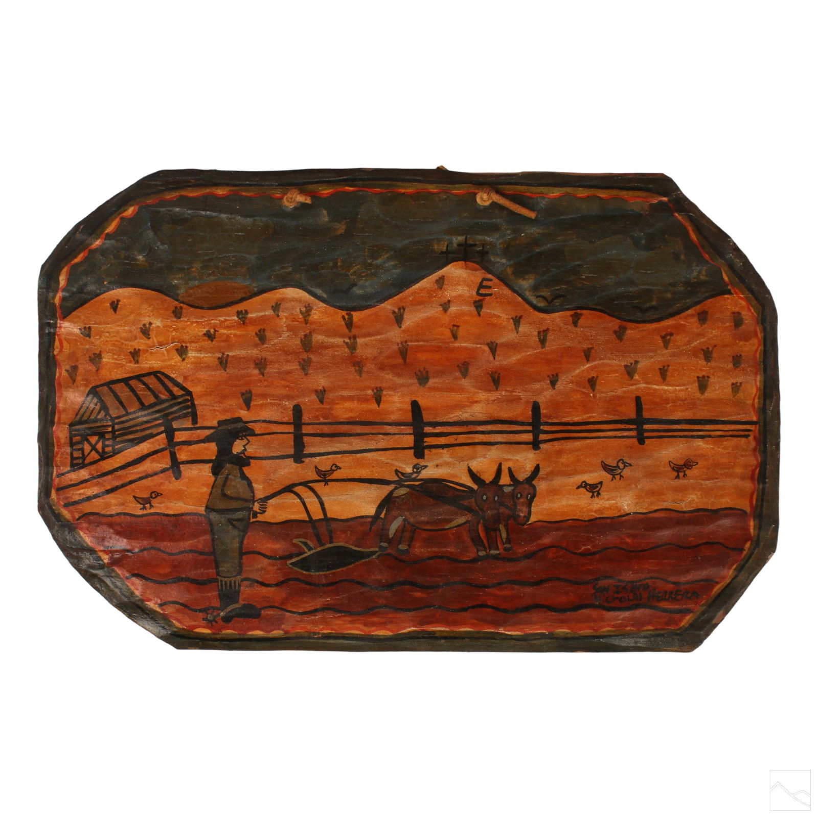 Nicolas Herrera b. 1964 Naive Wood Folk Art Plaque (1 of 6)