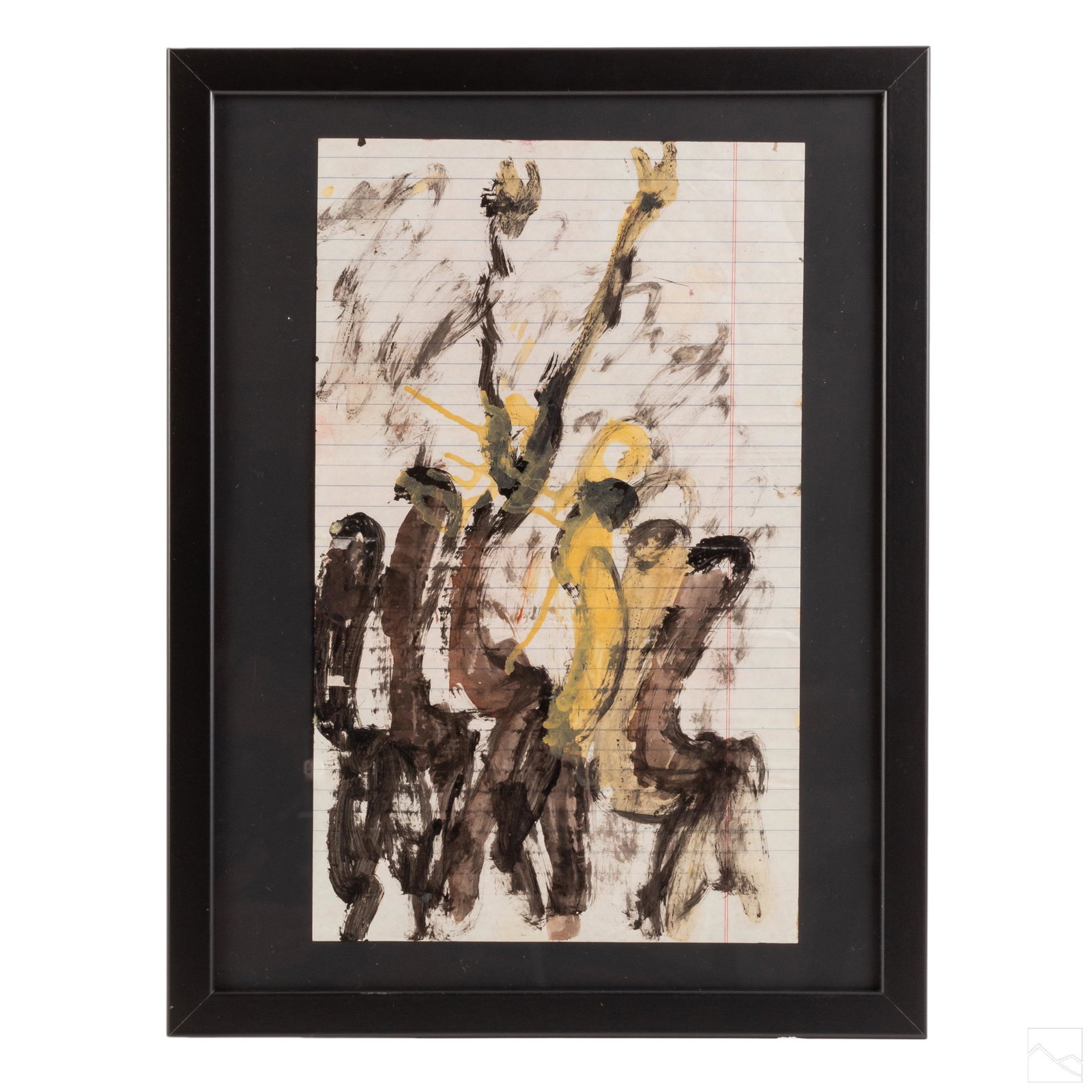 Purvis Young 1943-2010 American Outsider Folk Art: Purvis Young (American, 1943-2010). Outsider art painting on paper. No apparent signature. Gallery label on verso. Good overall condition with mild storage wear. Retains original Joy Moos Gallery labe