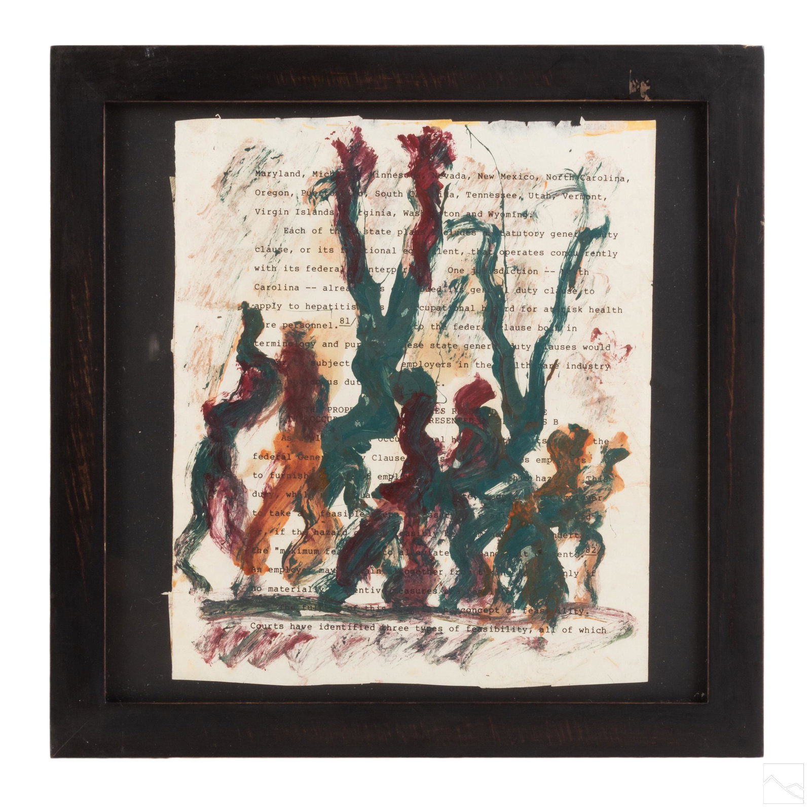 Purvis Young 1943-2010 American Outsider Folk Art: Purvis Young (American, 1943-2010). Outsider art painting on found paper document. Apparently unsigned. Gallery label on verso. Good overall condition with mild storage wear. Retains original Joy Moos