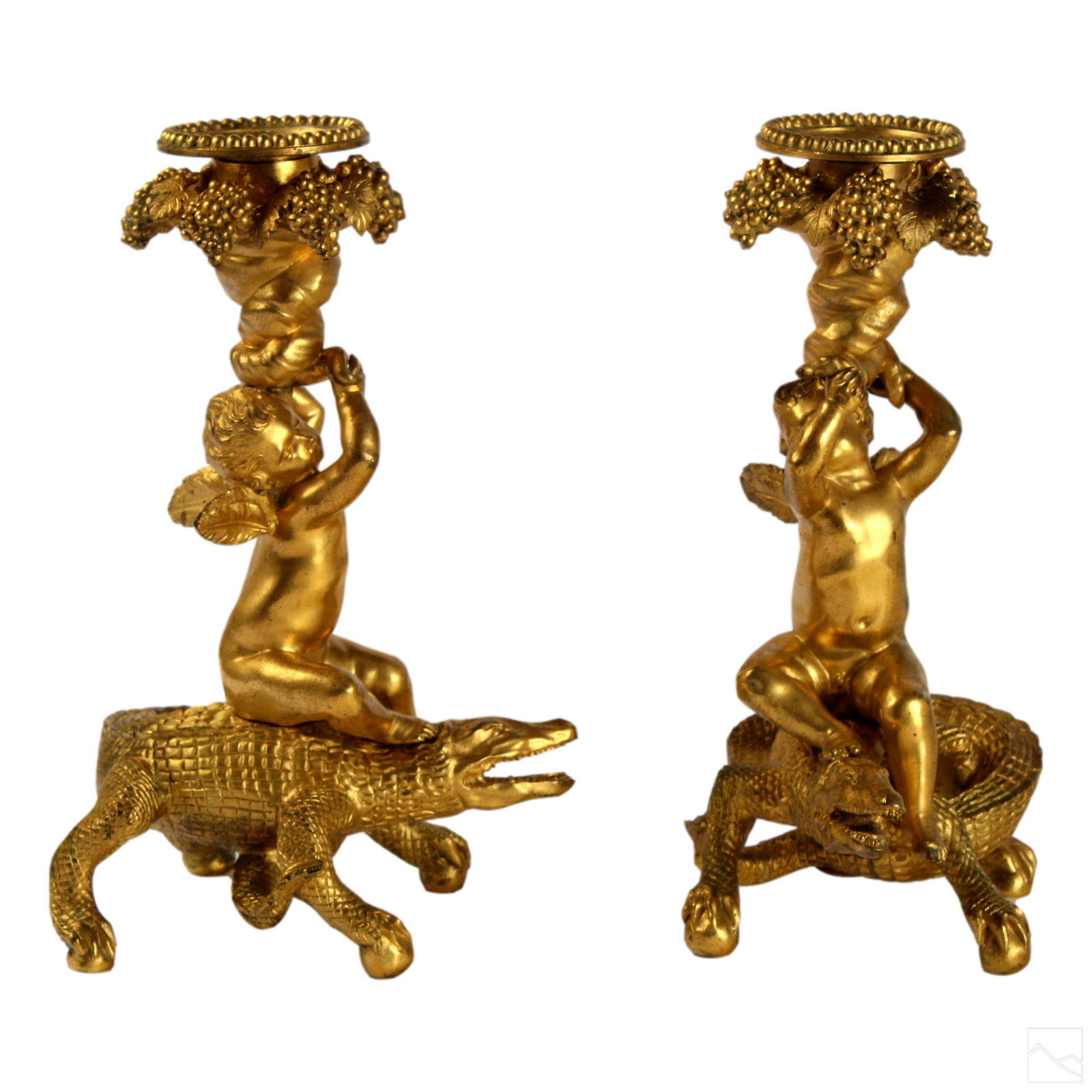 French 19thC. Dore Bronze Cherub Candlesticks Pair (1 of 5)