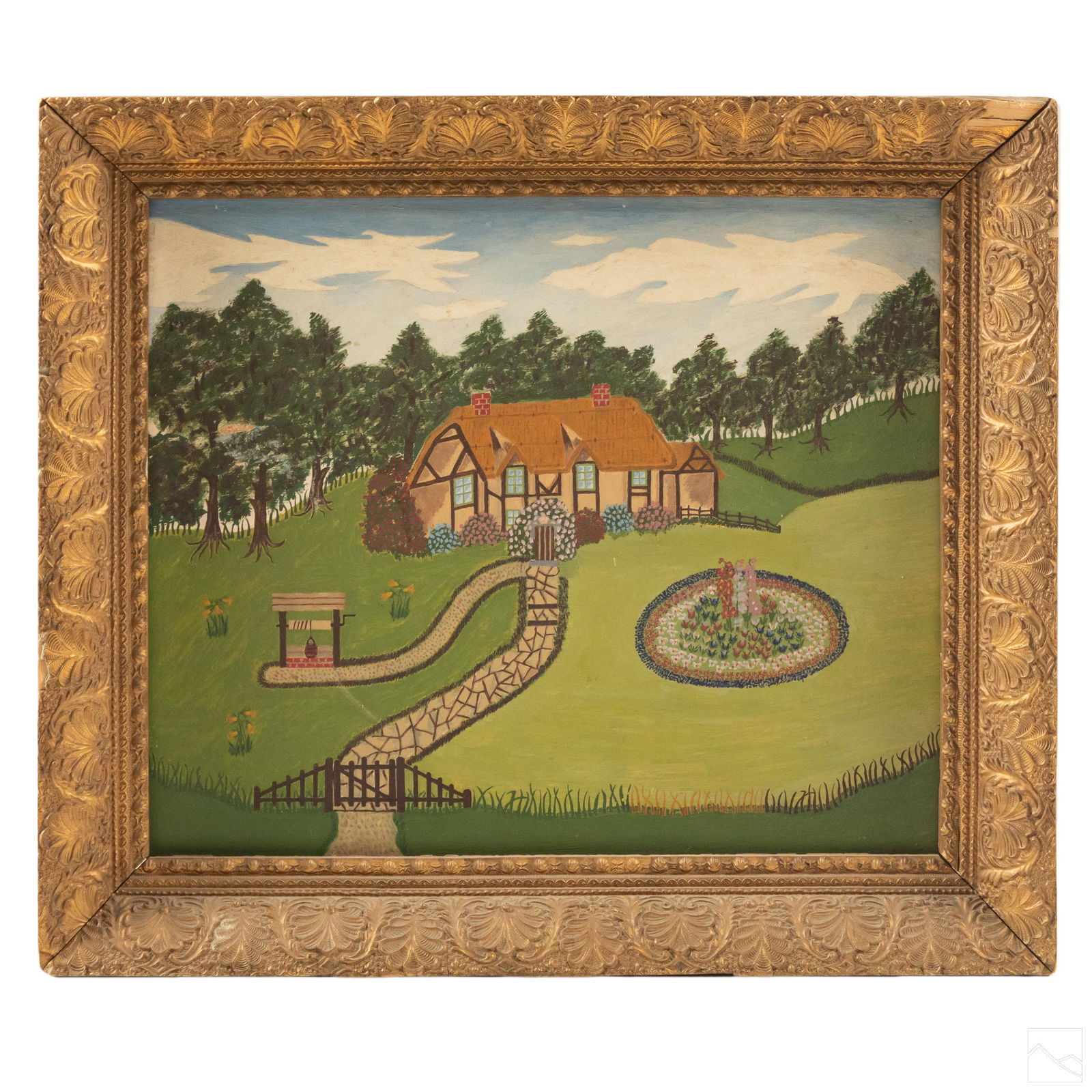 Folk Art House & Garden Acrylic Painting On Board (1 of 6)