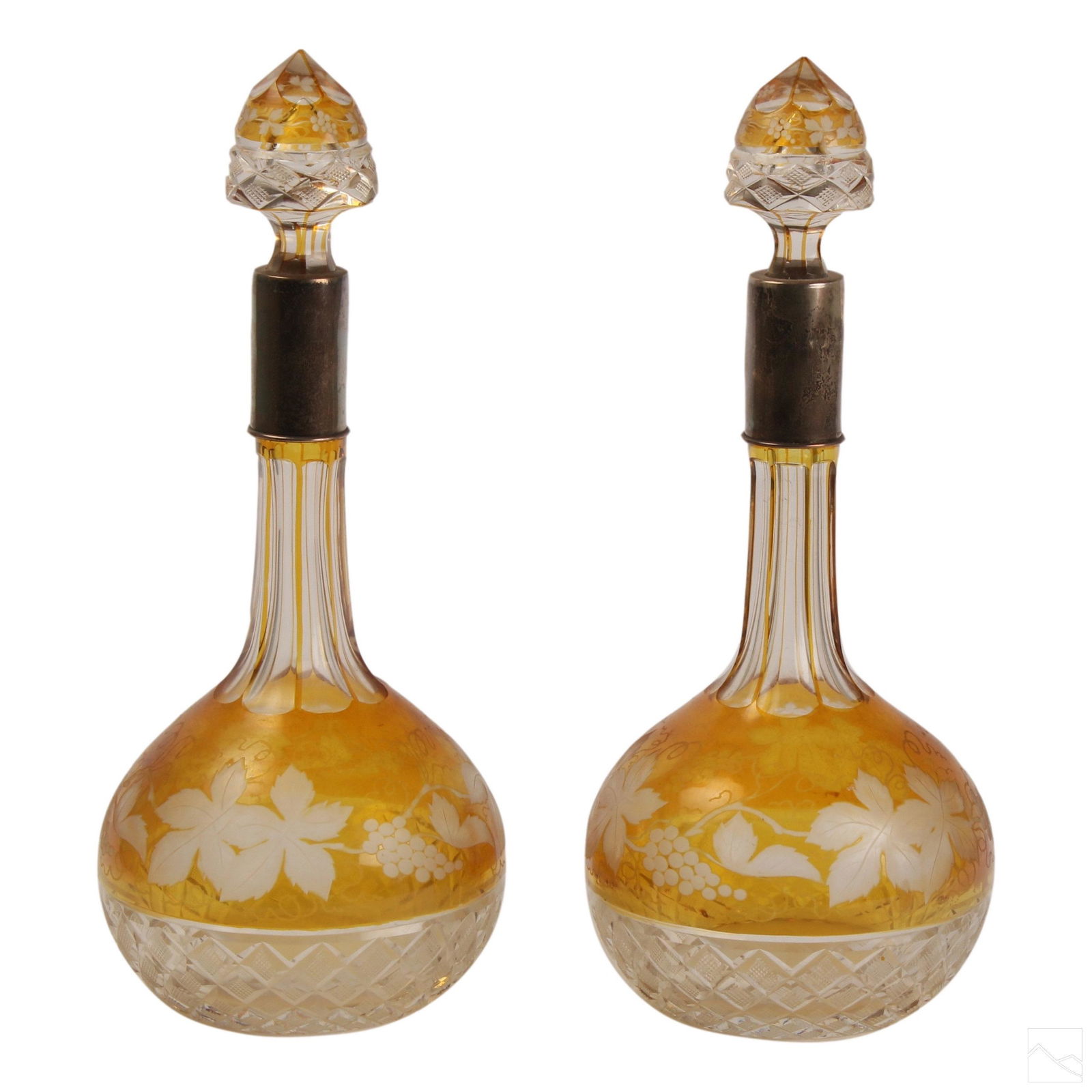Yellow Cut To Clear Sterling Silver Decanters Pair (1 of 6)