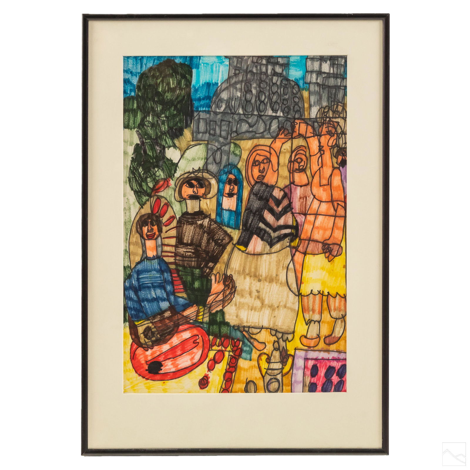 Tony Barnes 20thC. Naive Abstract Folk Art Drawing (1 of 5)