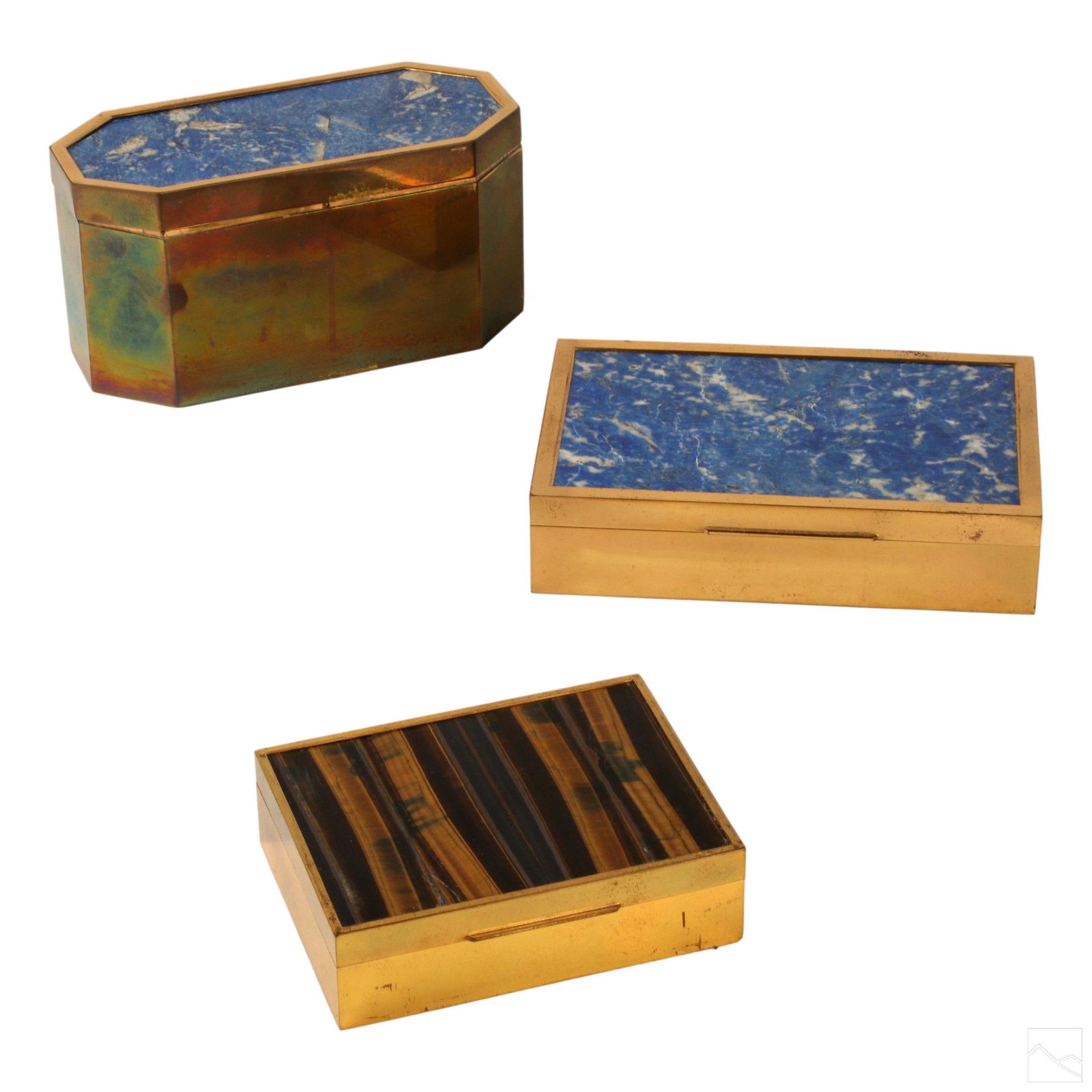 Italian Lapis Lazuli Tigers Eye Gilt Brass Boxes (1 of 7)