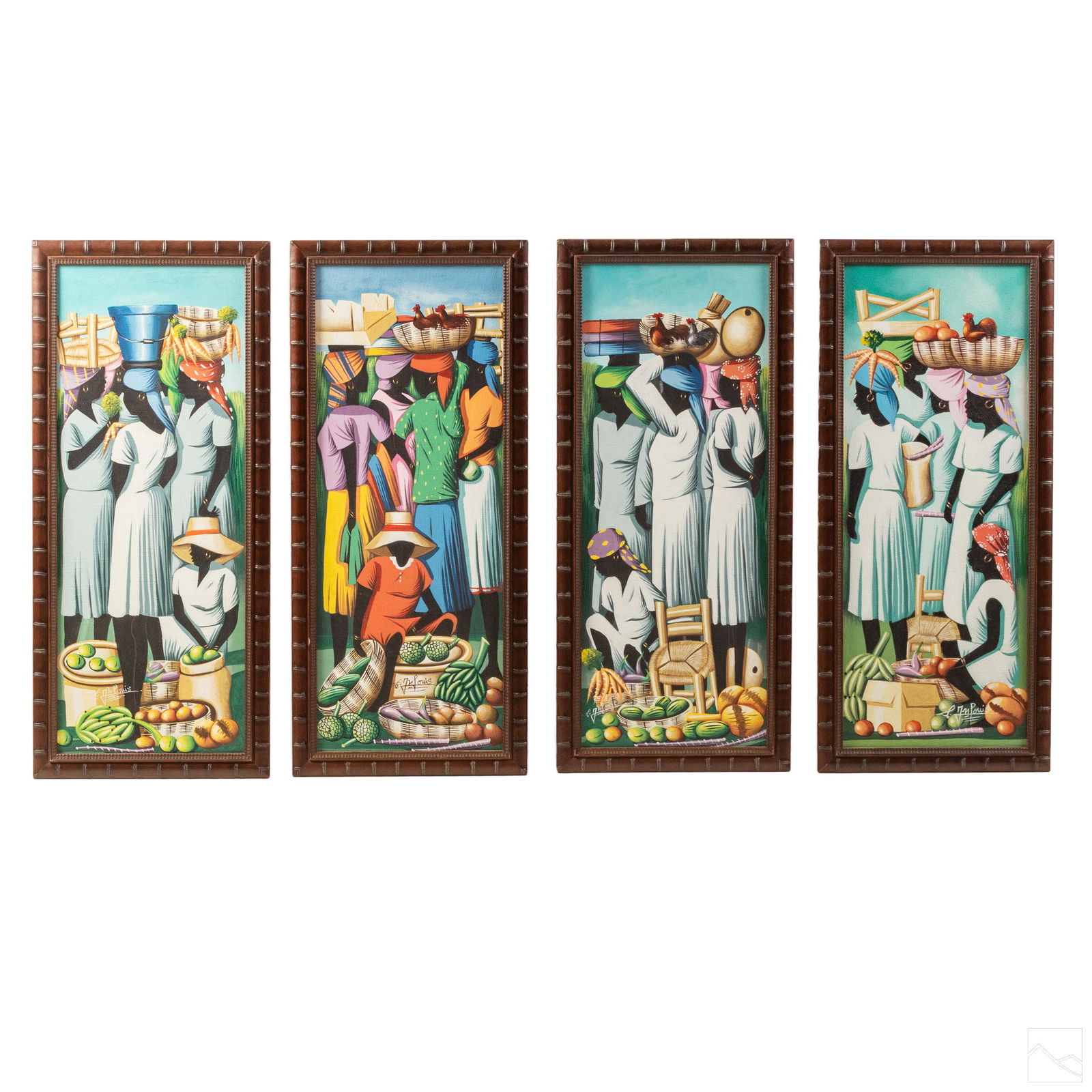 Louis Haitian Village Market Folk Art Paintings (1 of 11)