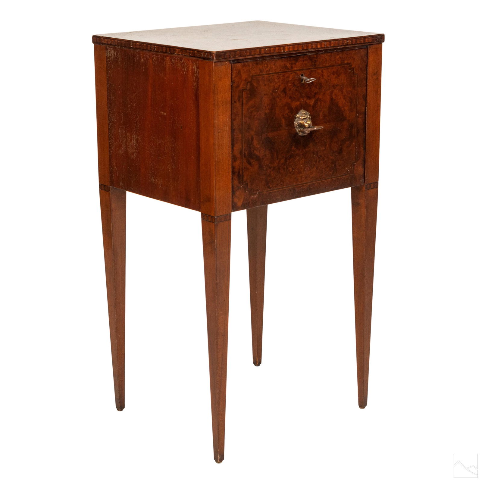 Burl Wood Antique Inlaid Locking Side Table Chest (1 of 9)