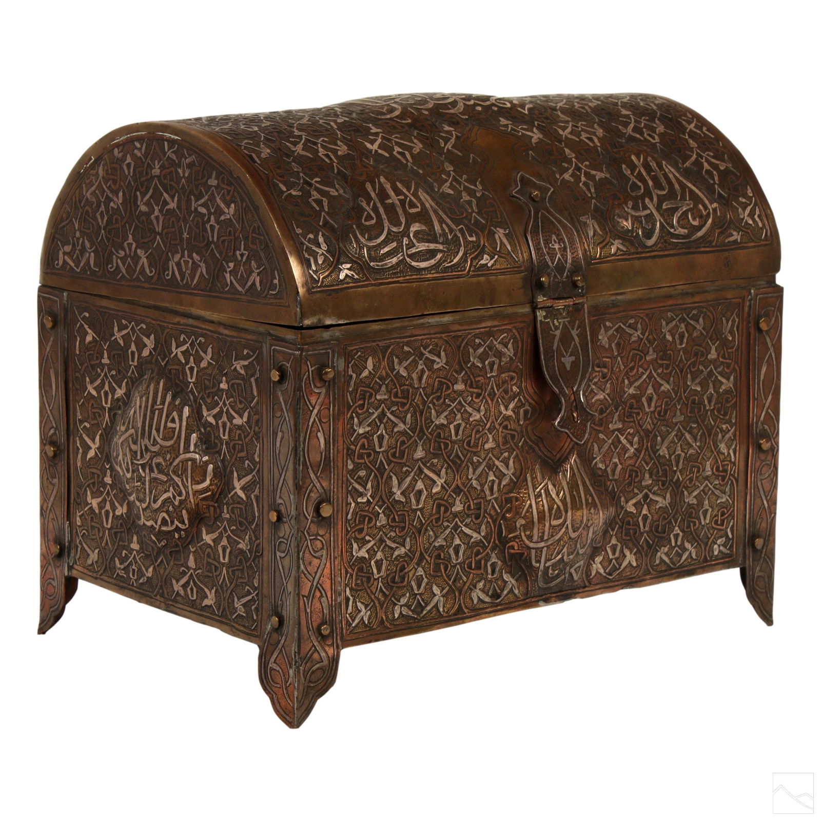 Mamluk Revival Antique Silver Inlay Copper Chest (1 of 8)