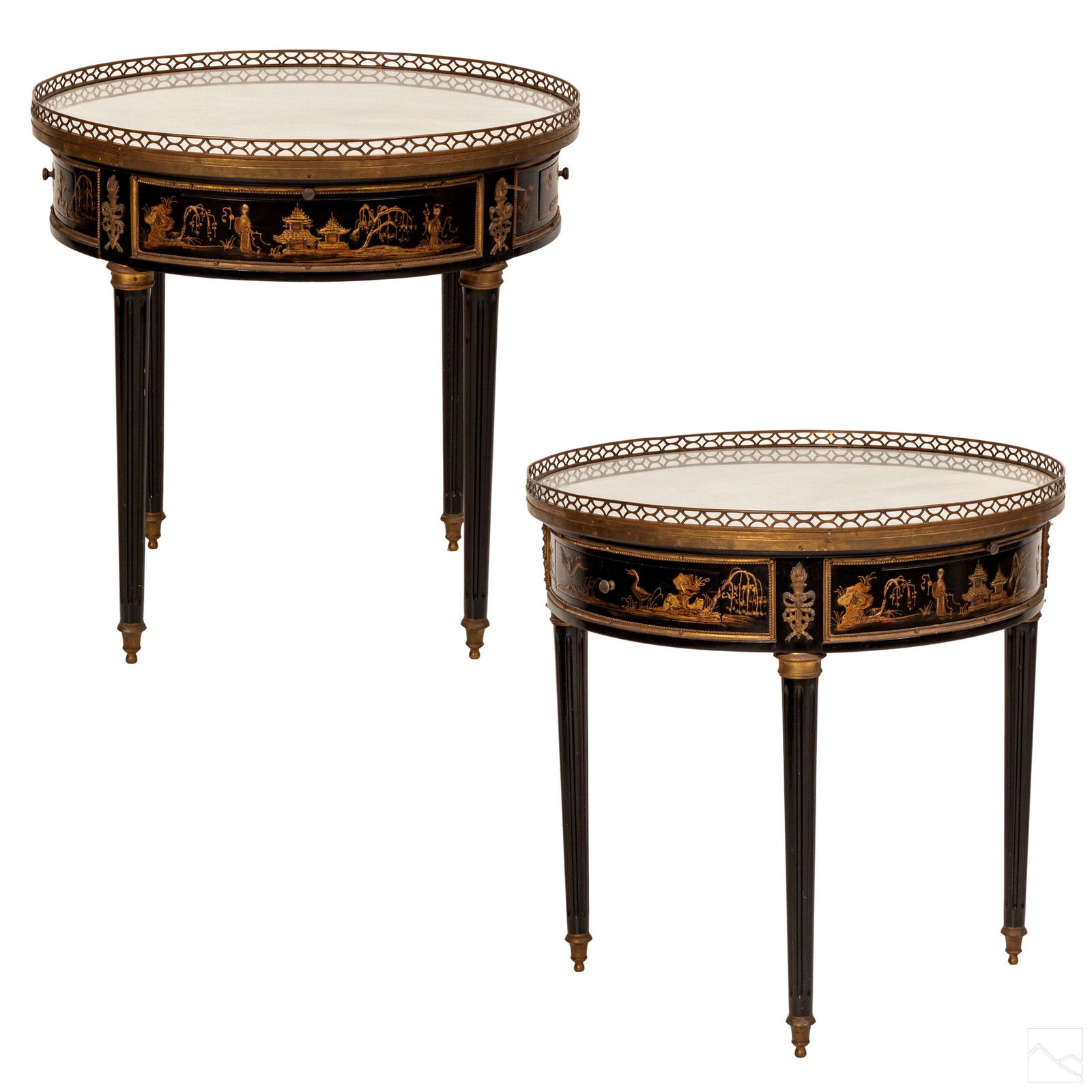 Chinoiserie Pair Marble Top Bouillotte Side Tables (1 of 10)