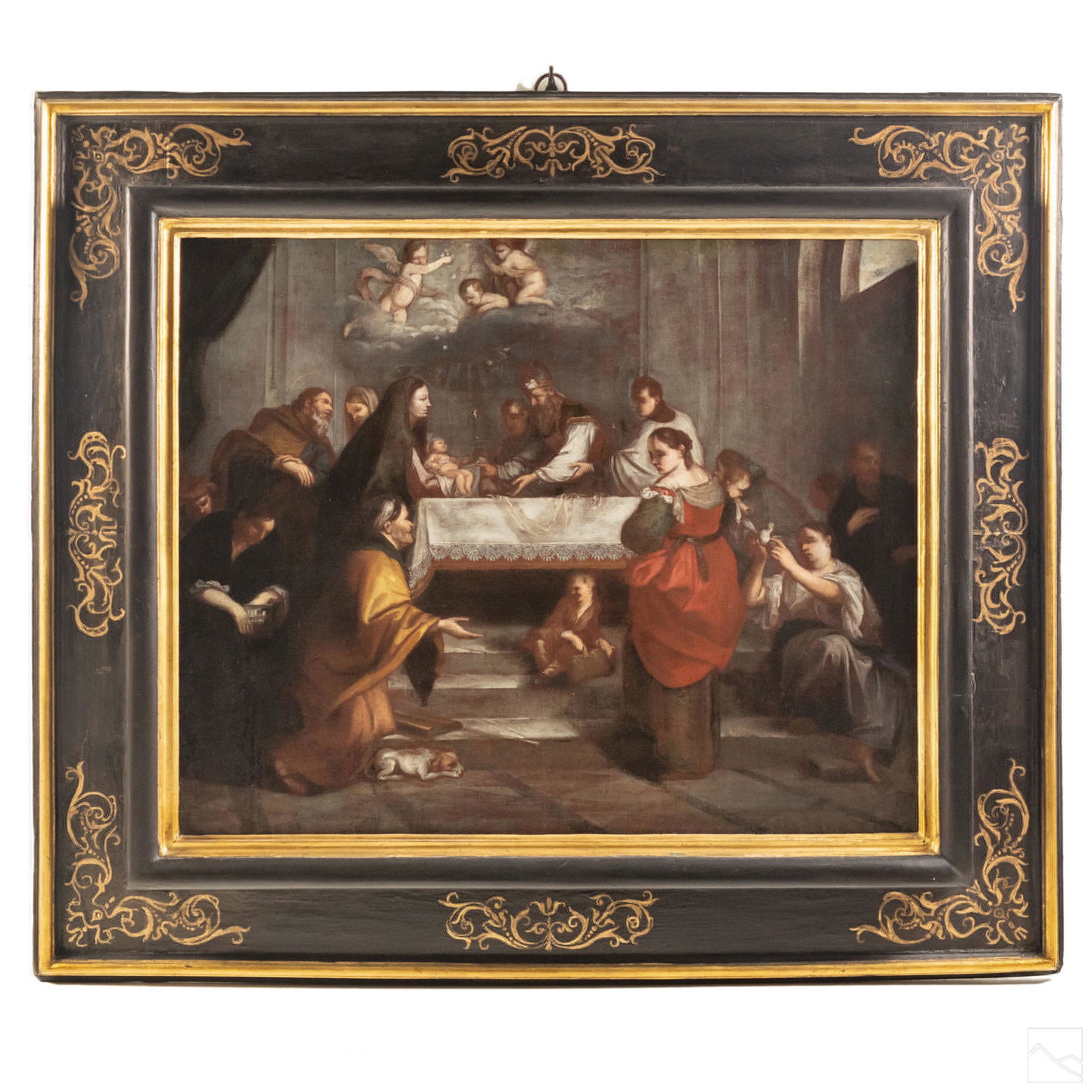 Religious Heavenly Family Antique Painting & Frame (1 of 4)