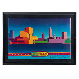 Peter Max (b.1937) SIGNED Tower City Pop Art Litho: Peter Max (Peter Max Finkelstein) (German American, born 1937). Signed and framed pop art poster. Titled "Tower City Center" produced 1995 for the Cleveland 1996 Bicentennial. Signed and dated to lowe