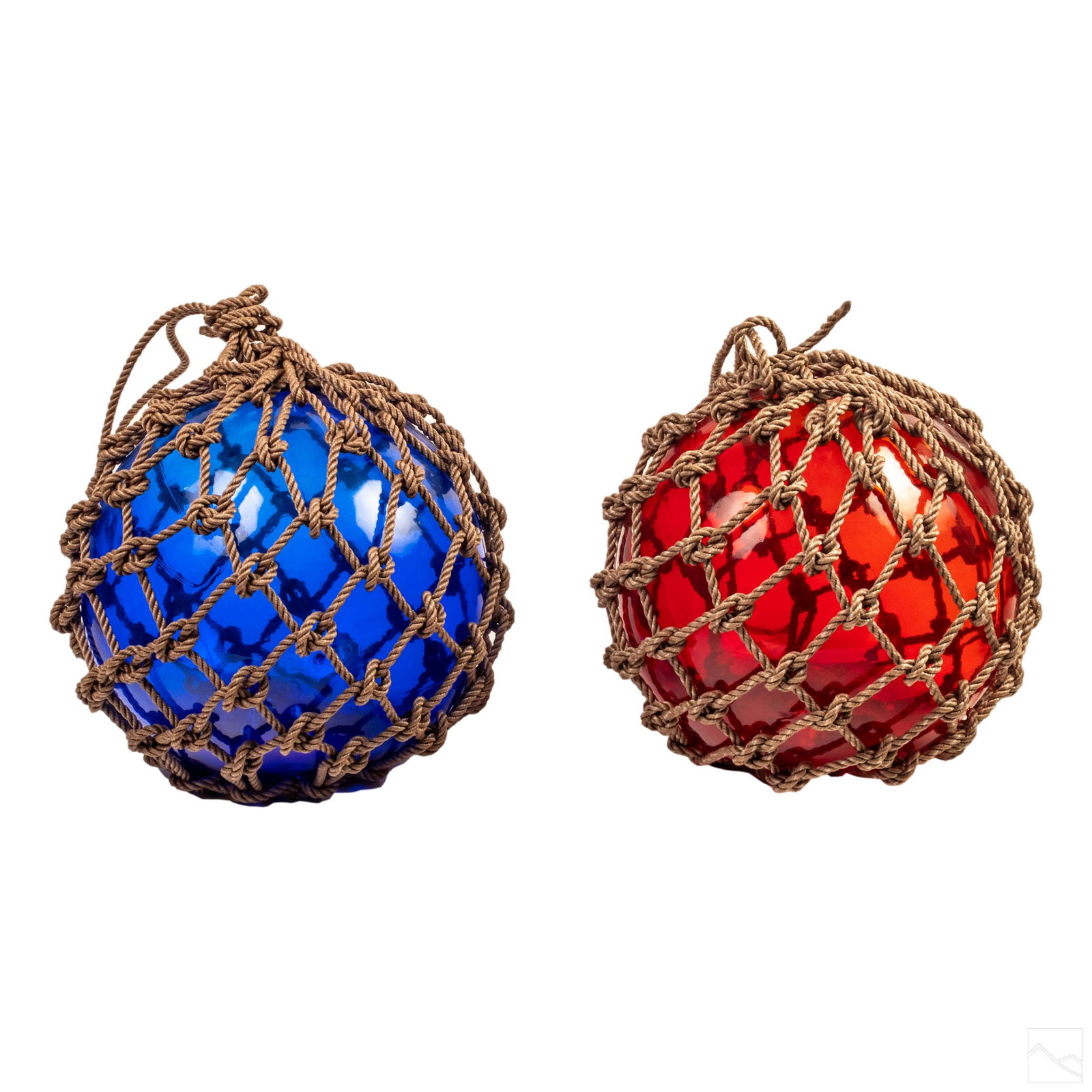 Japanese Blue & Red Hand Blown Glass Fishing Buoy Float (1 of 5)