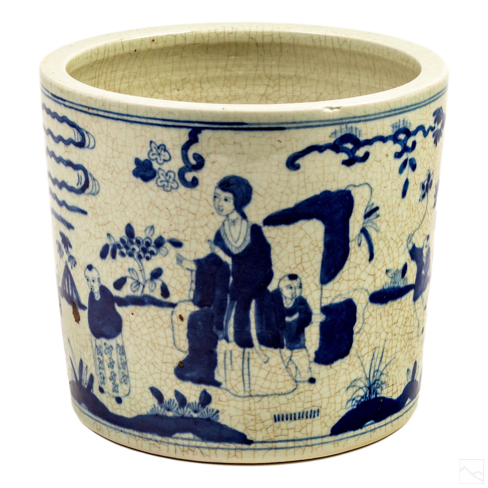 Chinese Blue & White Figural Porcelain Planter Pot (1 of 4)