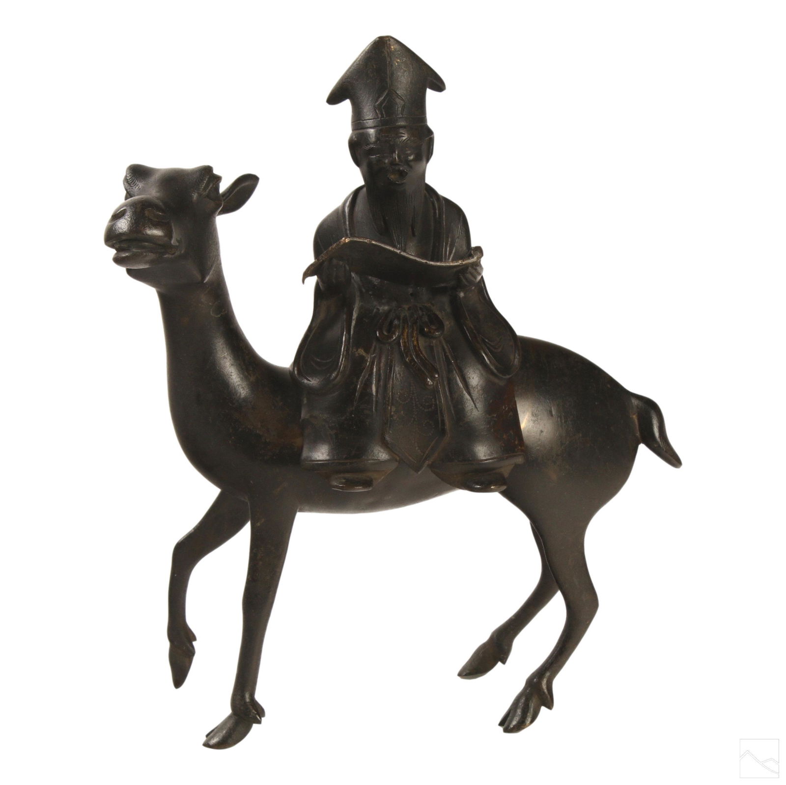 Chinese Scholar and Deer 9" Figural Bronze Censor (1 of 7)