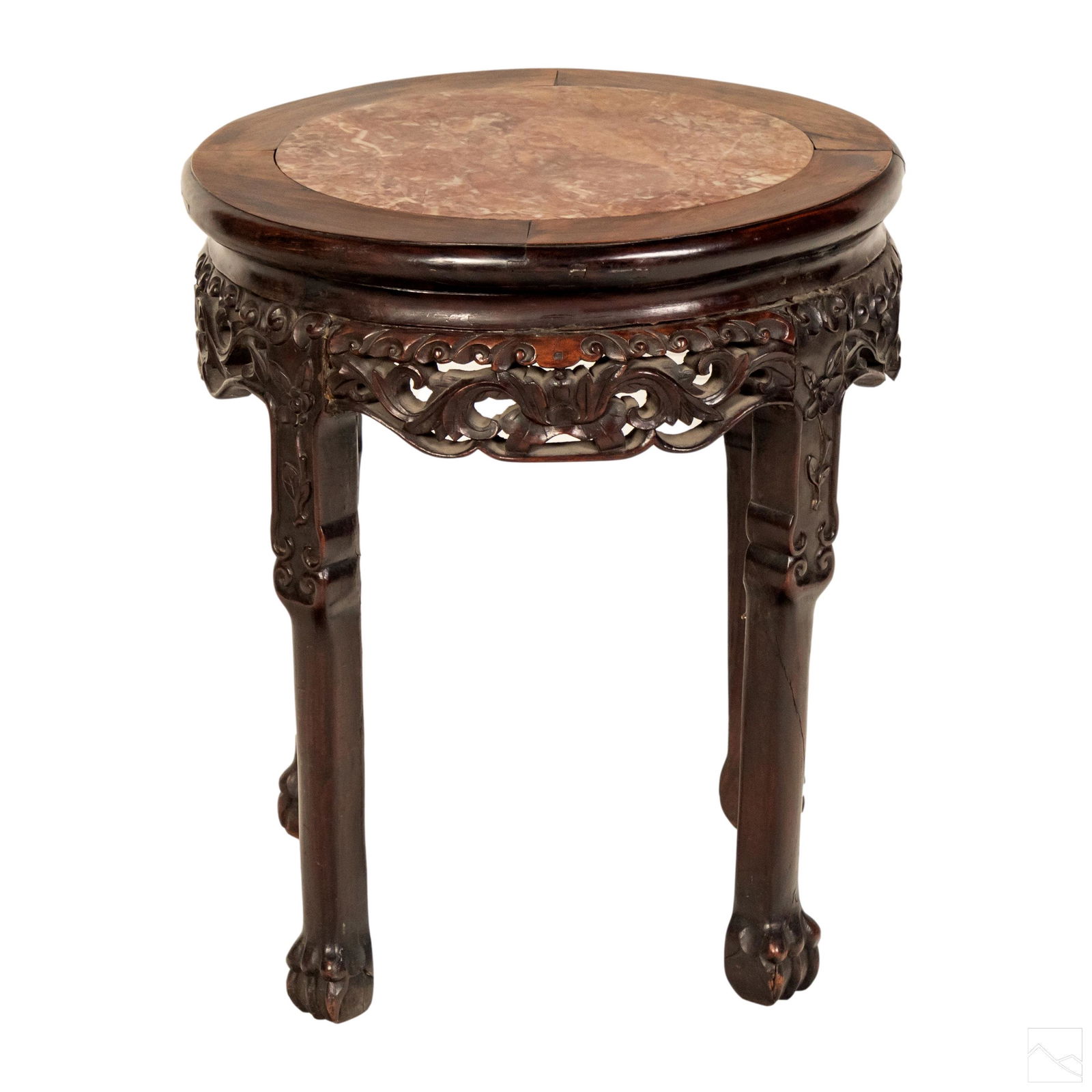 Chinese 18" Carved Wood Marble Top Pedestal Stand (1 of 5)