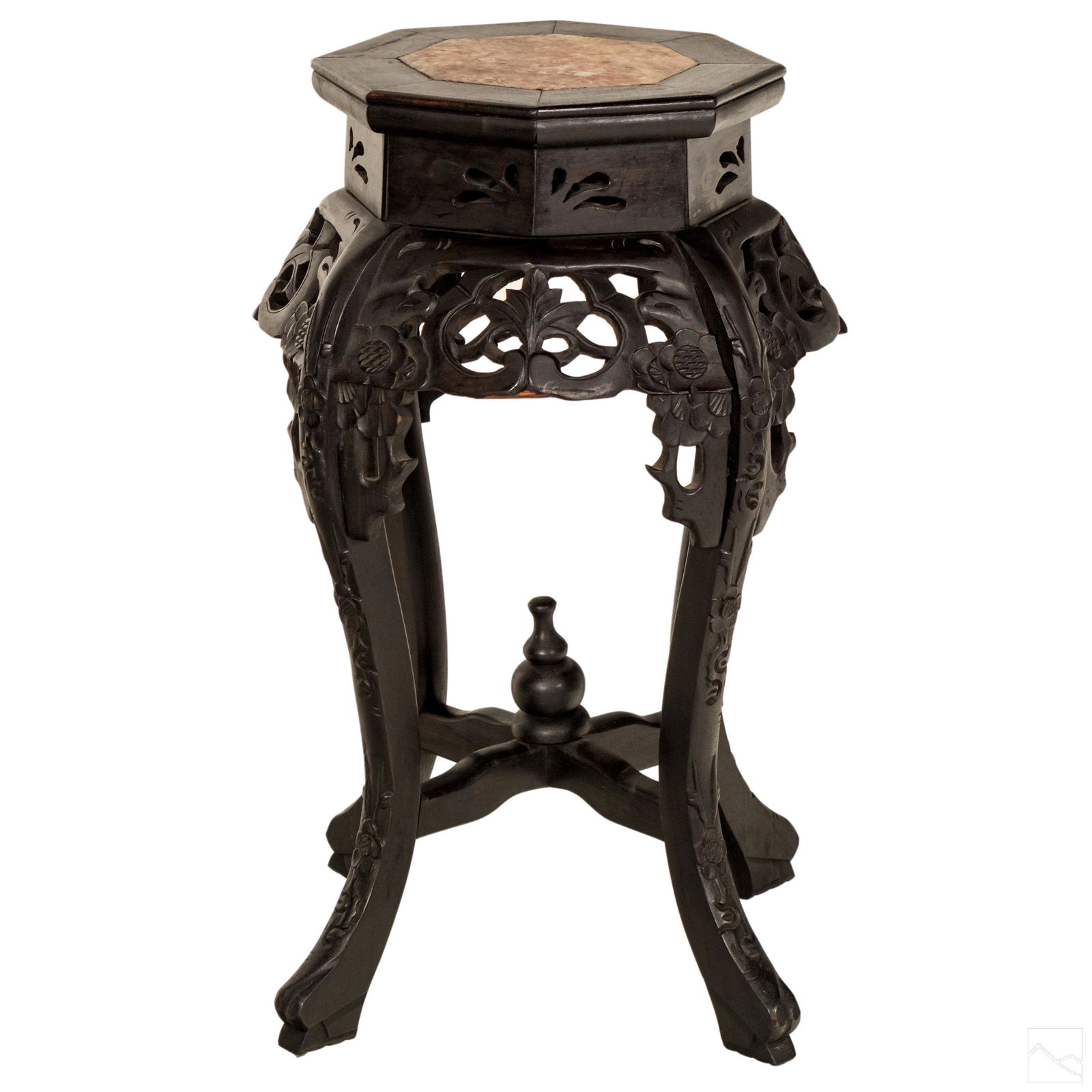 Chinese 24" Marble Top Carved Wood Pedestal Stand (1 of 5)
