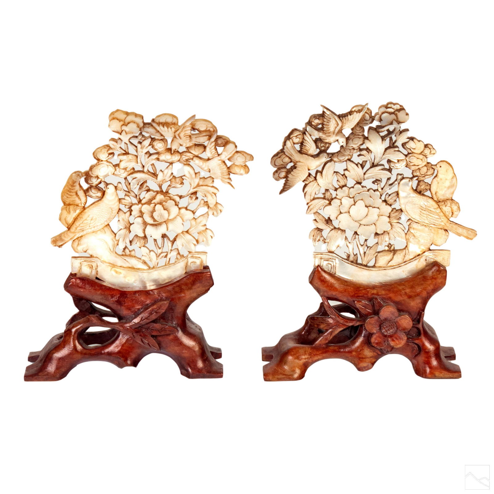 Chinese Pair Carved Mother of Pearl Floral Panels (1 of 5)
