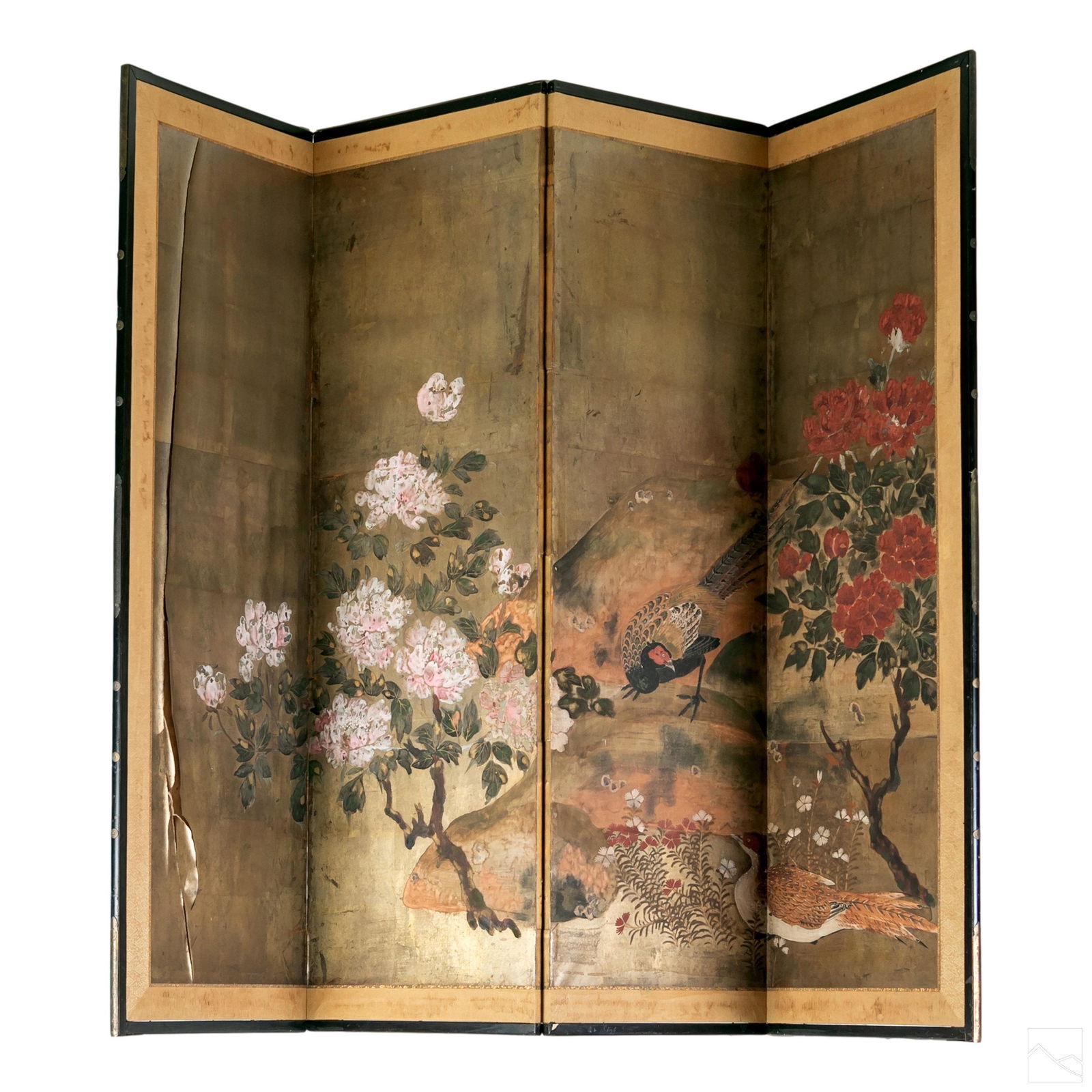 Japanese Meiji Period Byobu 4 Panel Folding Screen (1 of 5)