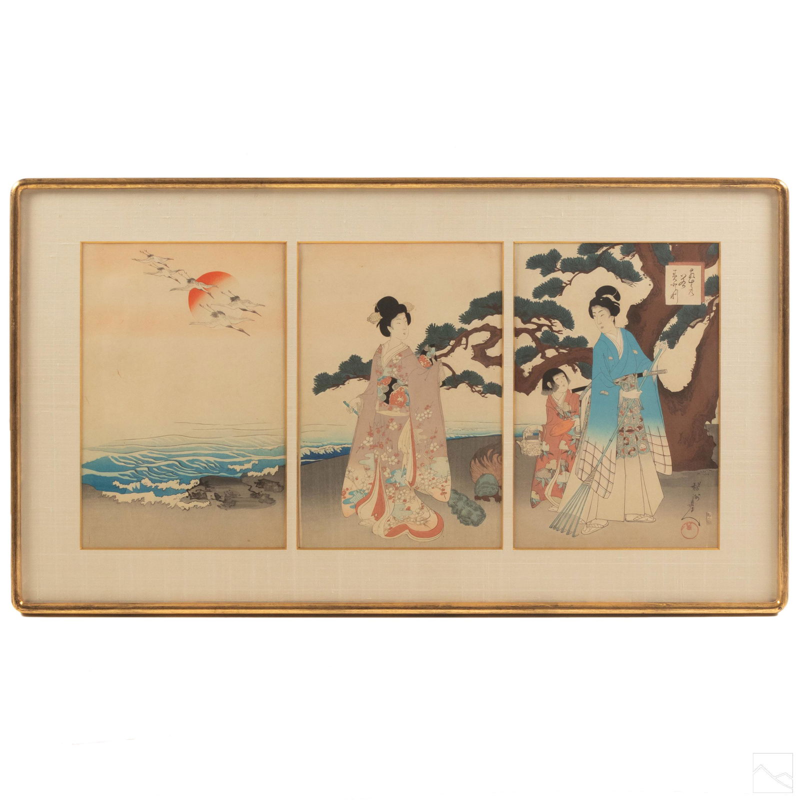 Japanese Antique Triptych Color Wood Block Print (1 of 7)
